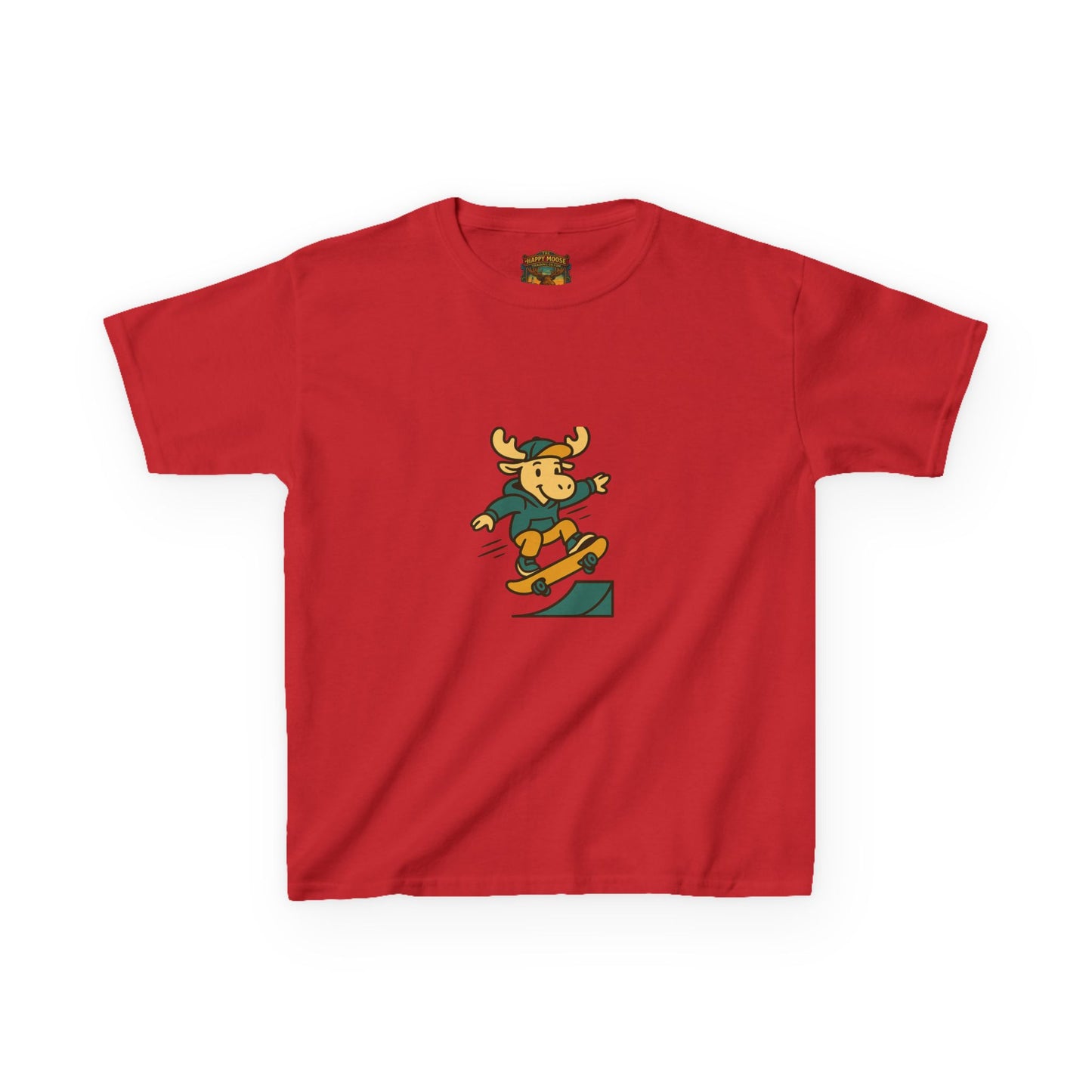 Kids Skateboarding Moose T‑Shirt — Cute Outdoorsy Cartoon Tee for Kids