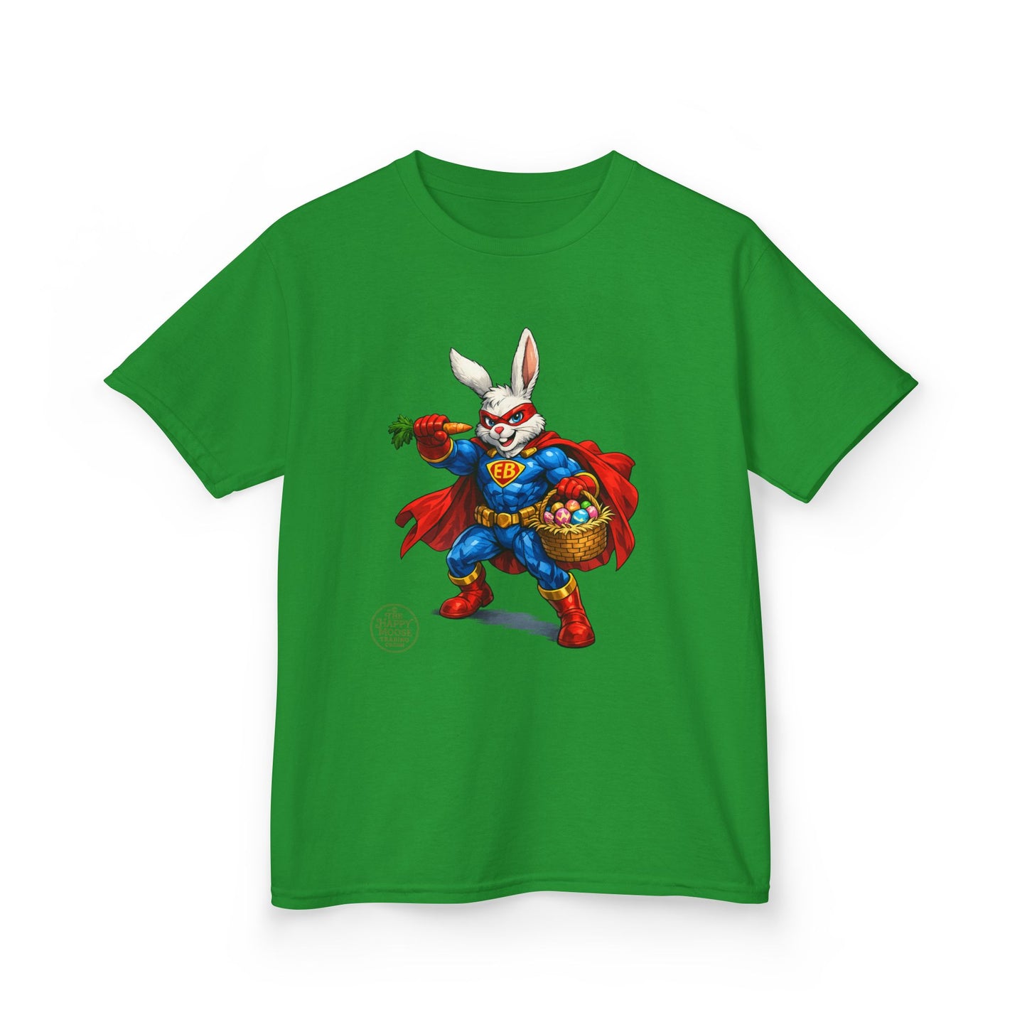 Kids Superhero Bunny T‑Shirt — Easter Basket & Carrot Costume