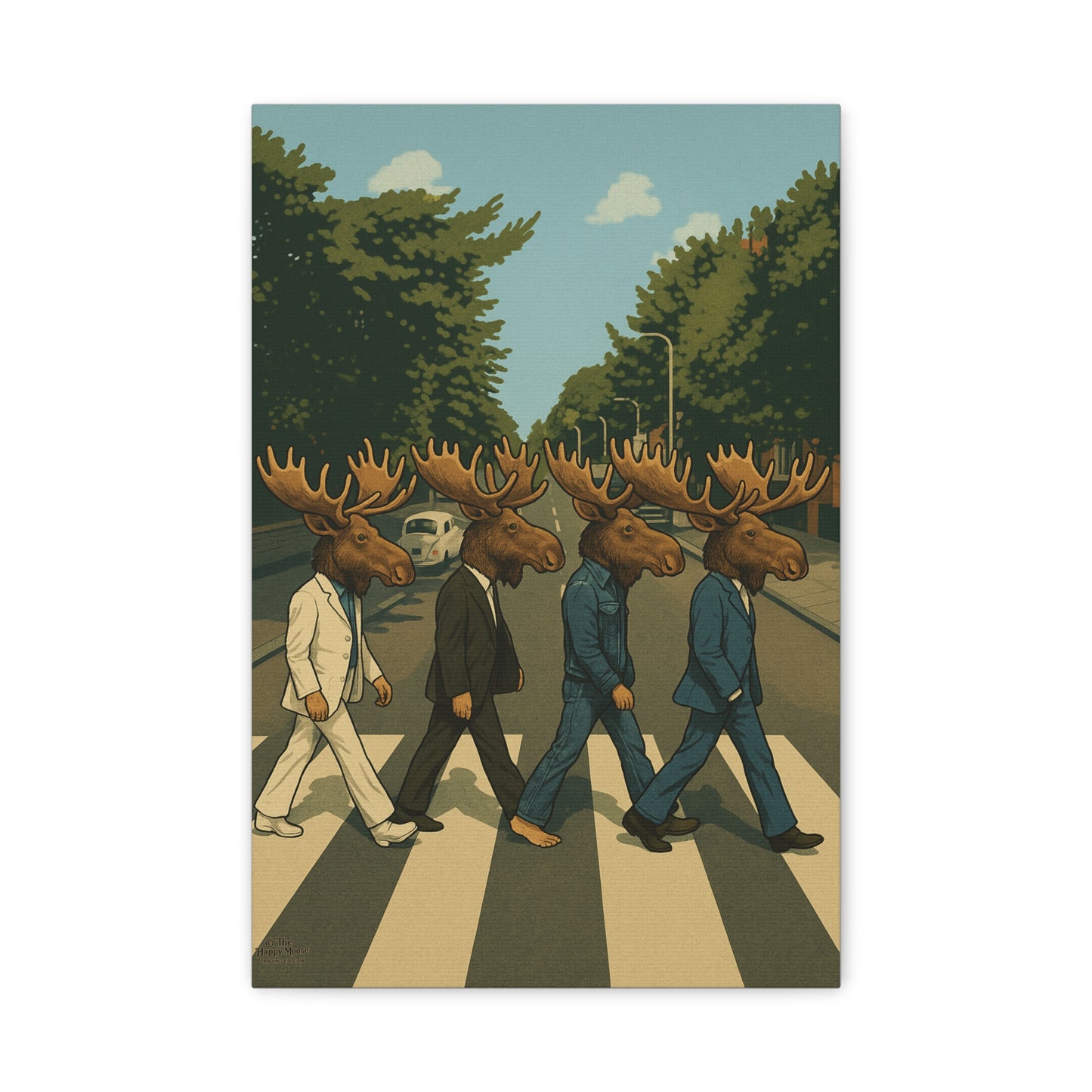 Moose Crossing Canvas Print — Retro Abbey Road Parody Wall Art