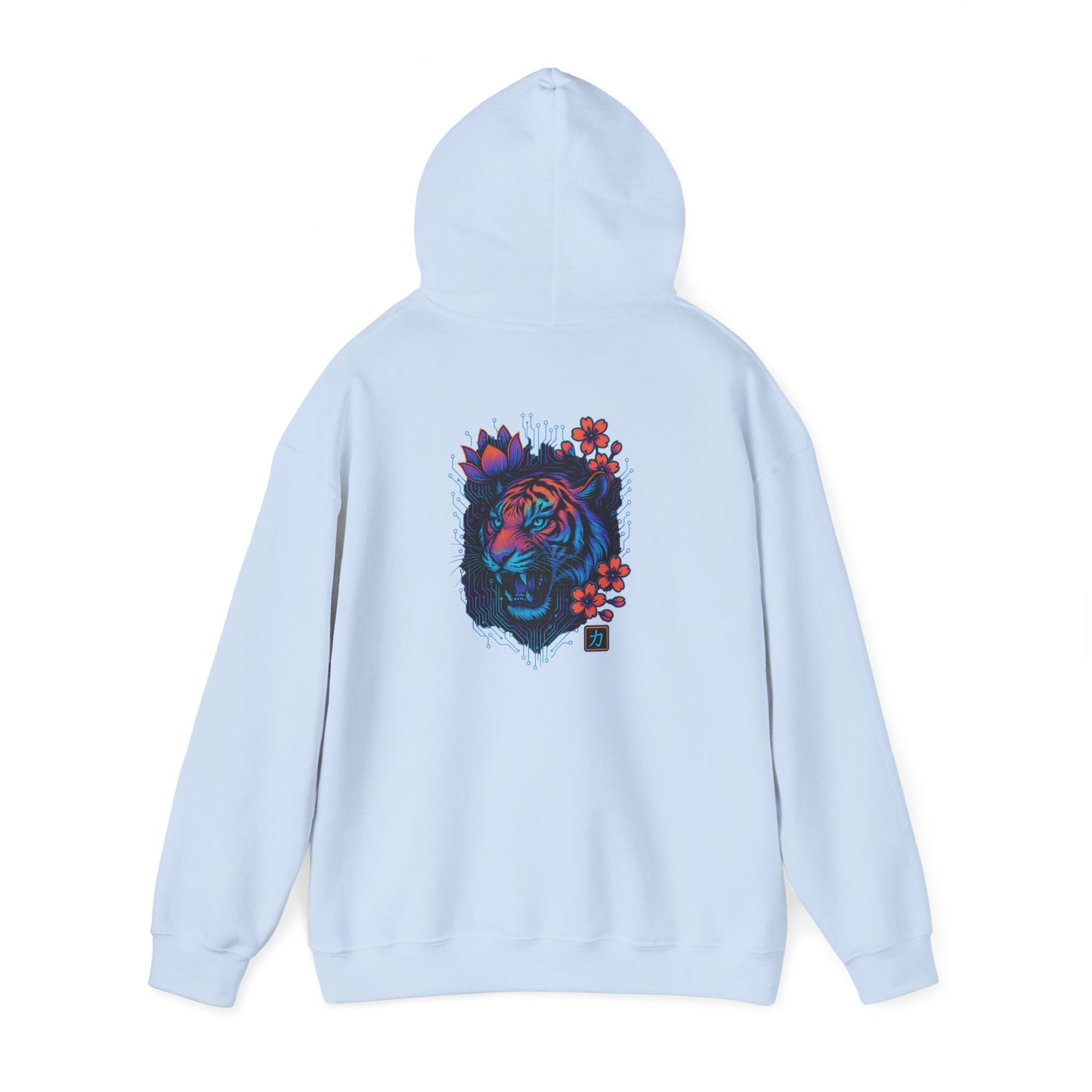 Tiger Rose Hoodie — Neon Floral Tiger Back Graphic Hoodie