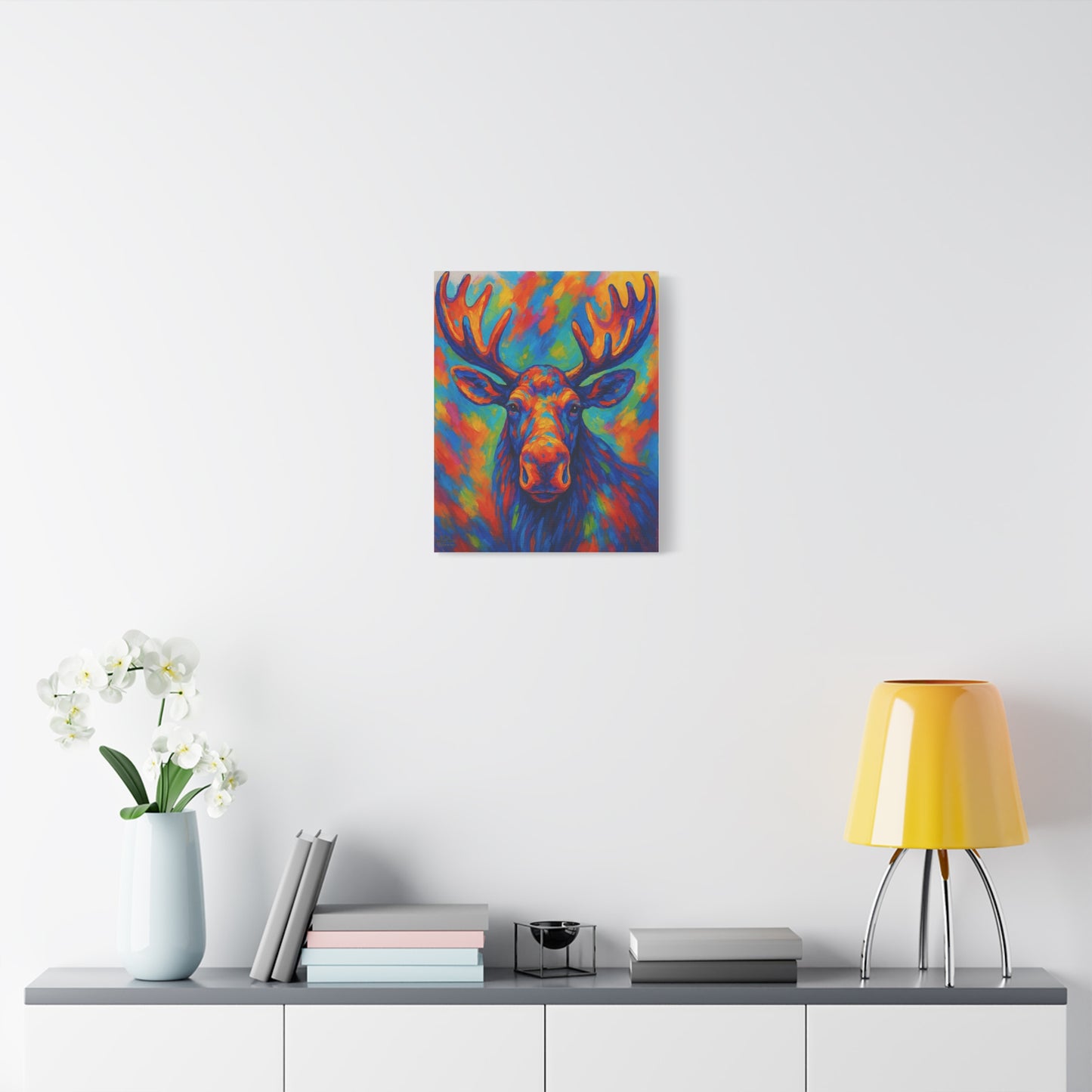 Colorful Moose Canvas Print — Vibrant Stretched Wall Art