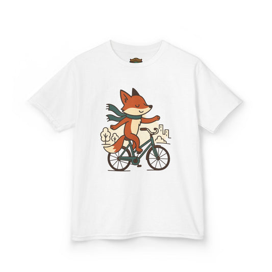 Kids Fox Bike T‑Shirt — Cute Riding Fox Illustration Tee