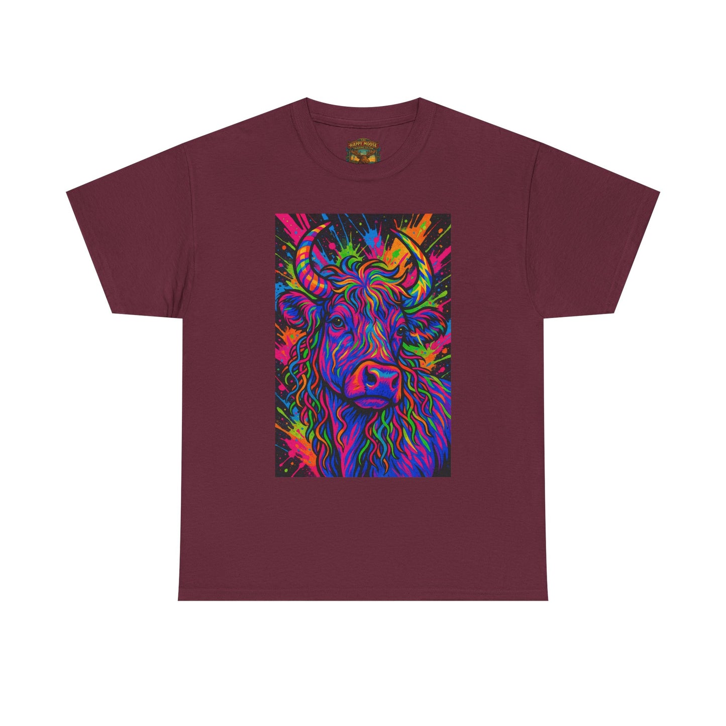 Psycadelic Highland Cow T-Shirt | Retro Rainbow Cow Art 1