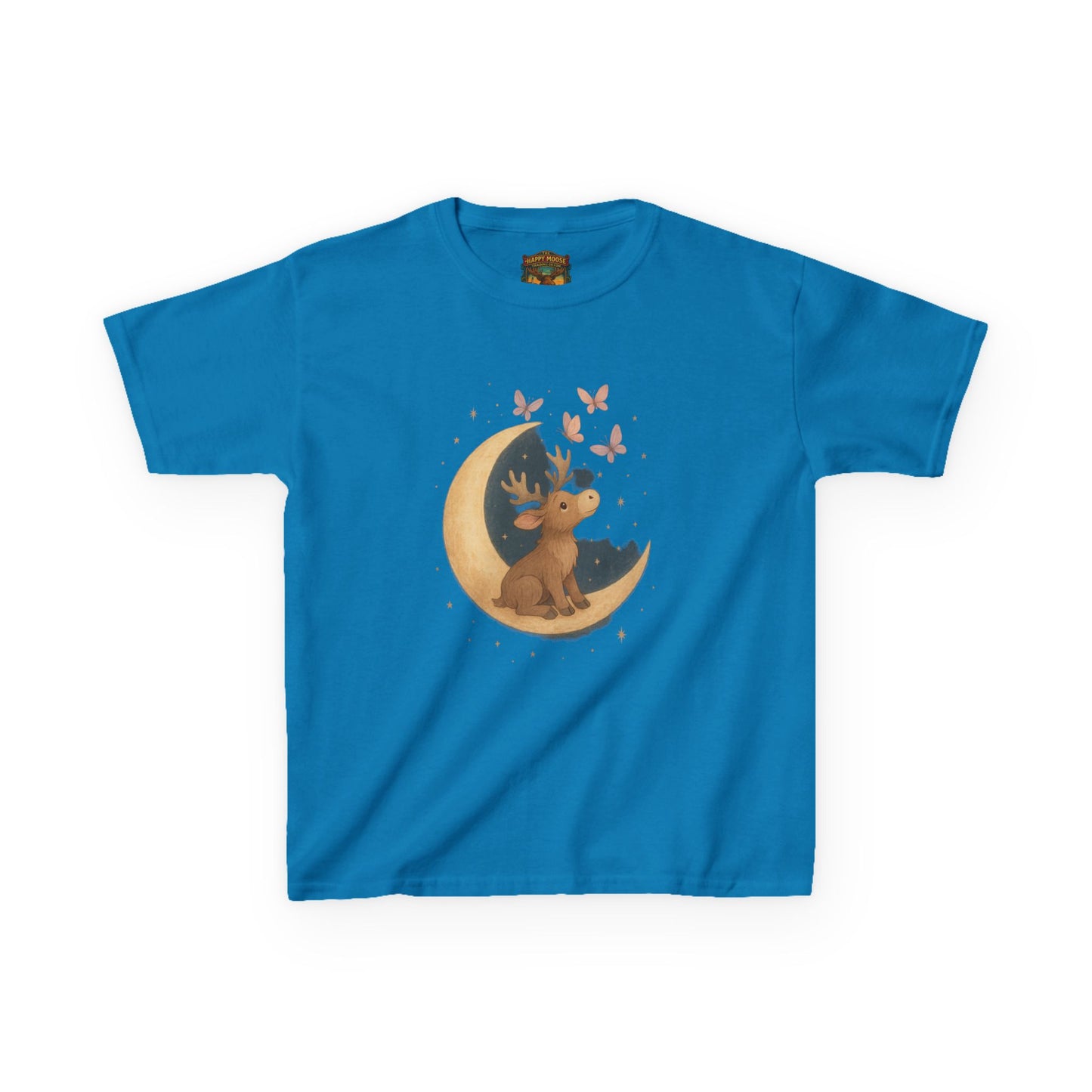Kids Tee — Cute Puppy on Moon with Butterflies Graphic