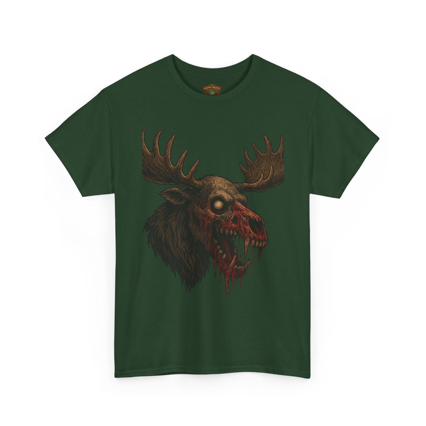 Horror Moose Skull Tee — Creepy Dripping Monster Head Graphic T-Shirt