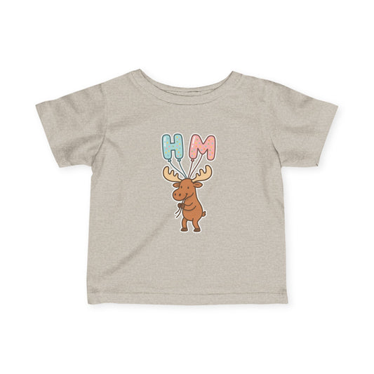 Baby Tee — Cute Moose Holding 'HM' Heart Balloons | Infant Graphic Shirt
