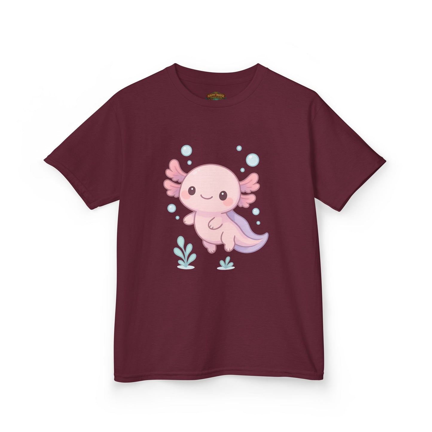 Kids Axolotl T‑Shirt — Cute Pink Axolotl Cartoon Tee for Kids