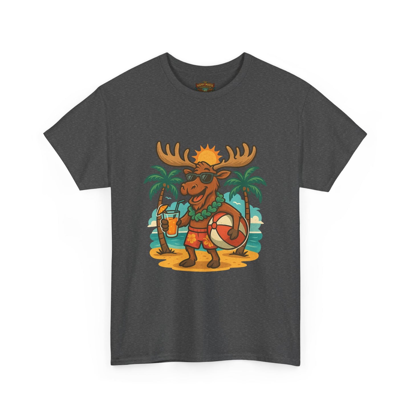 Moose on Vacation T-Shirt — Tropical Retro Moose with Sunglasses & Drink
