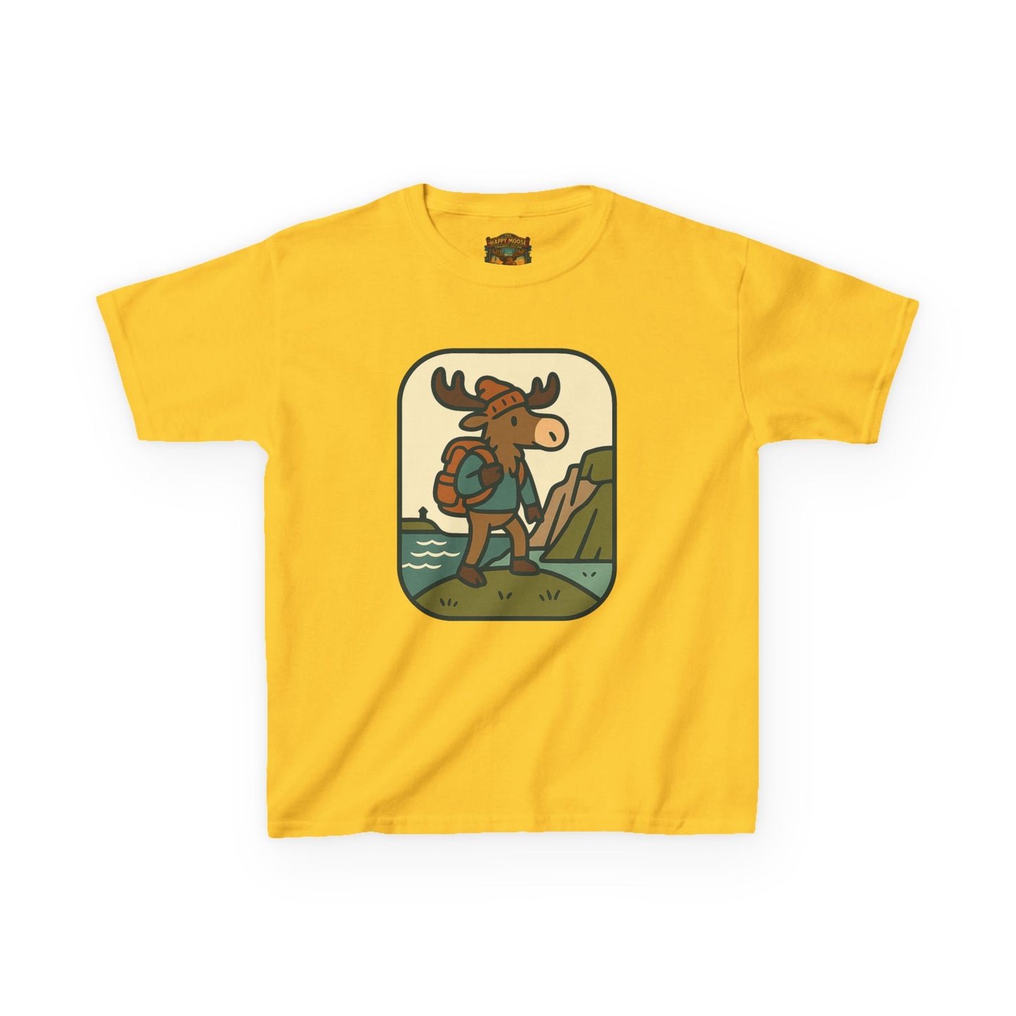 Kids Hiking Moose T‑Shirt — Cute Adventure Backpacker Tee for Boys & Girls