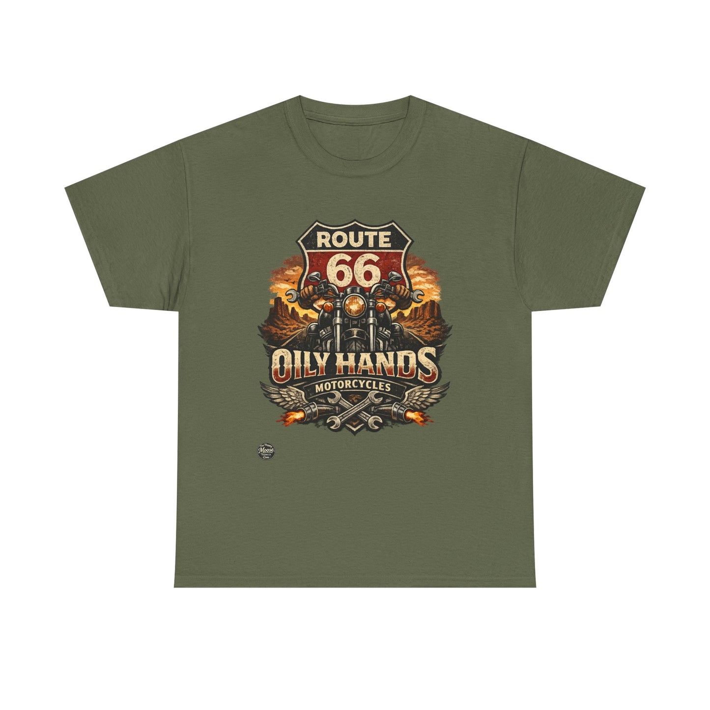 Route 66 'Oily Hands' Vintage Motorcycle T-Shirt #RS001