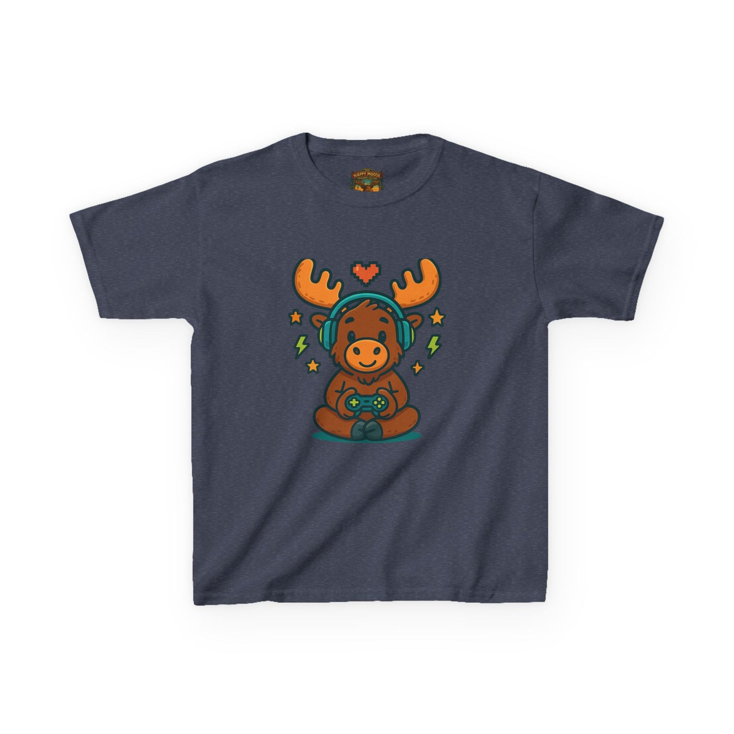 Kids Moose Gamer T‑Shirt — Cute Headset Moose with Controller