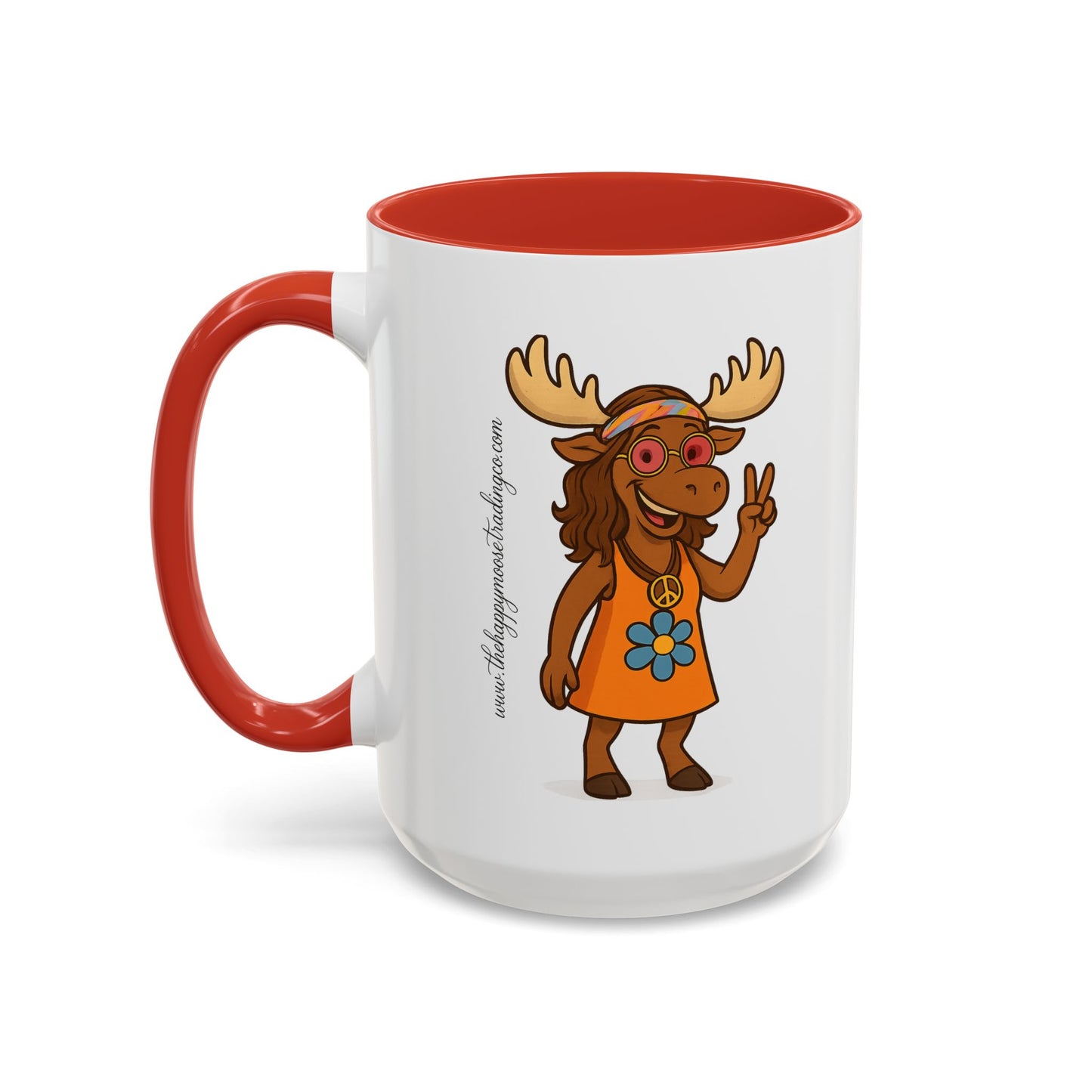 Hippie Moose Coffee Mug — Peace Sign Retro Moose Accent Mug (11/15oz)