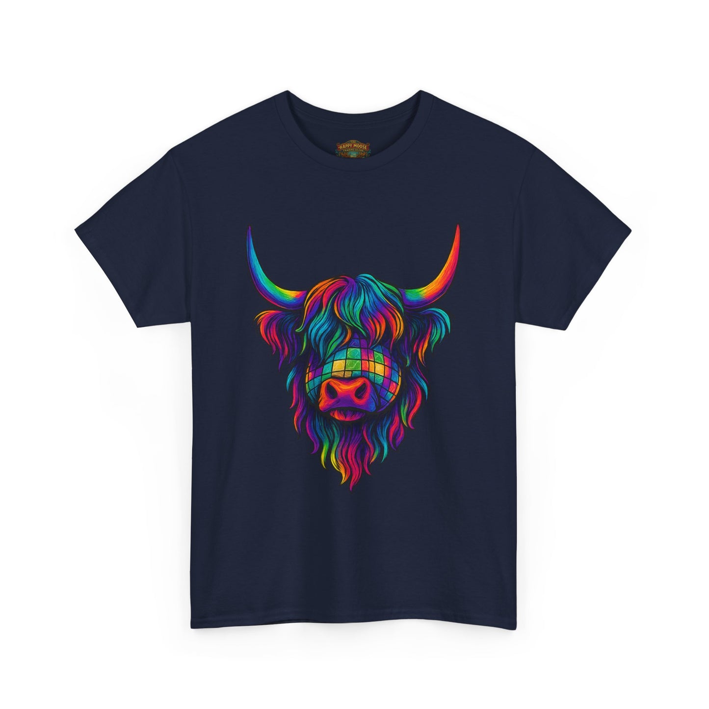 Highland Cow Graphic Tee — Colorful Psychedelic Scottish Highland Cattle T-Shirt