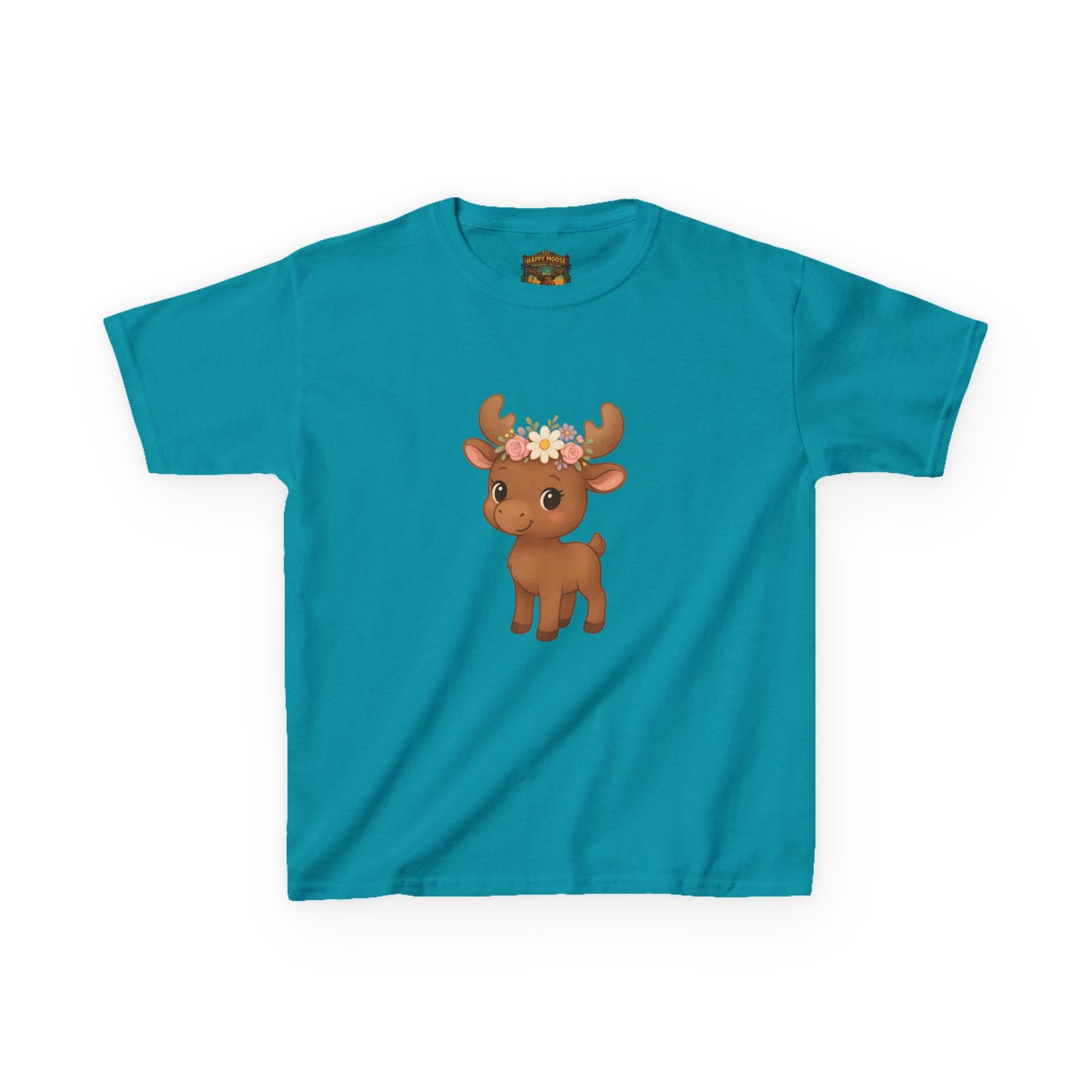 Kids Tee — Cute Floral Crown Baby Moose Graphic