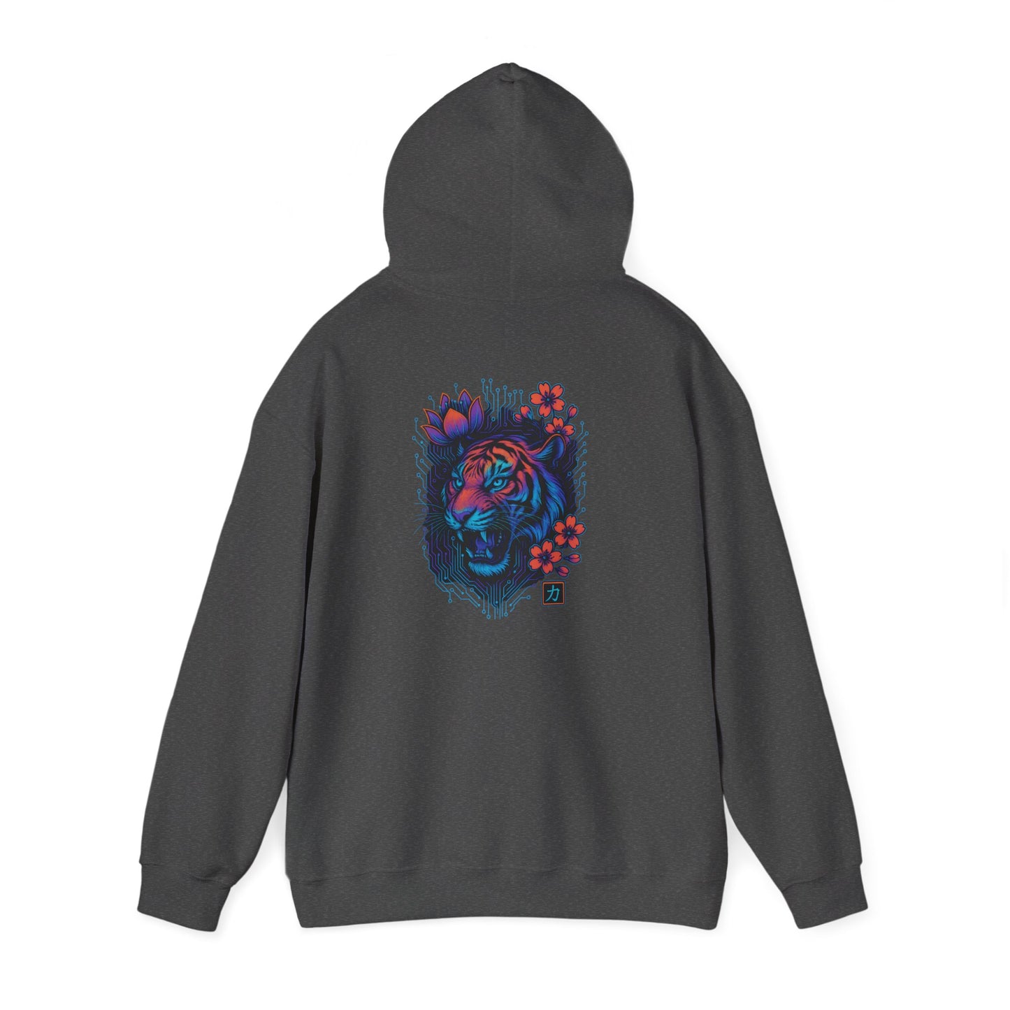 Neon Floral Tiger Hoodie — Artistic Bold Tiger Portrait Sweatshirt