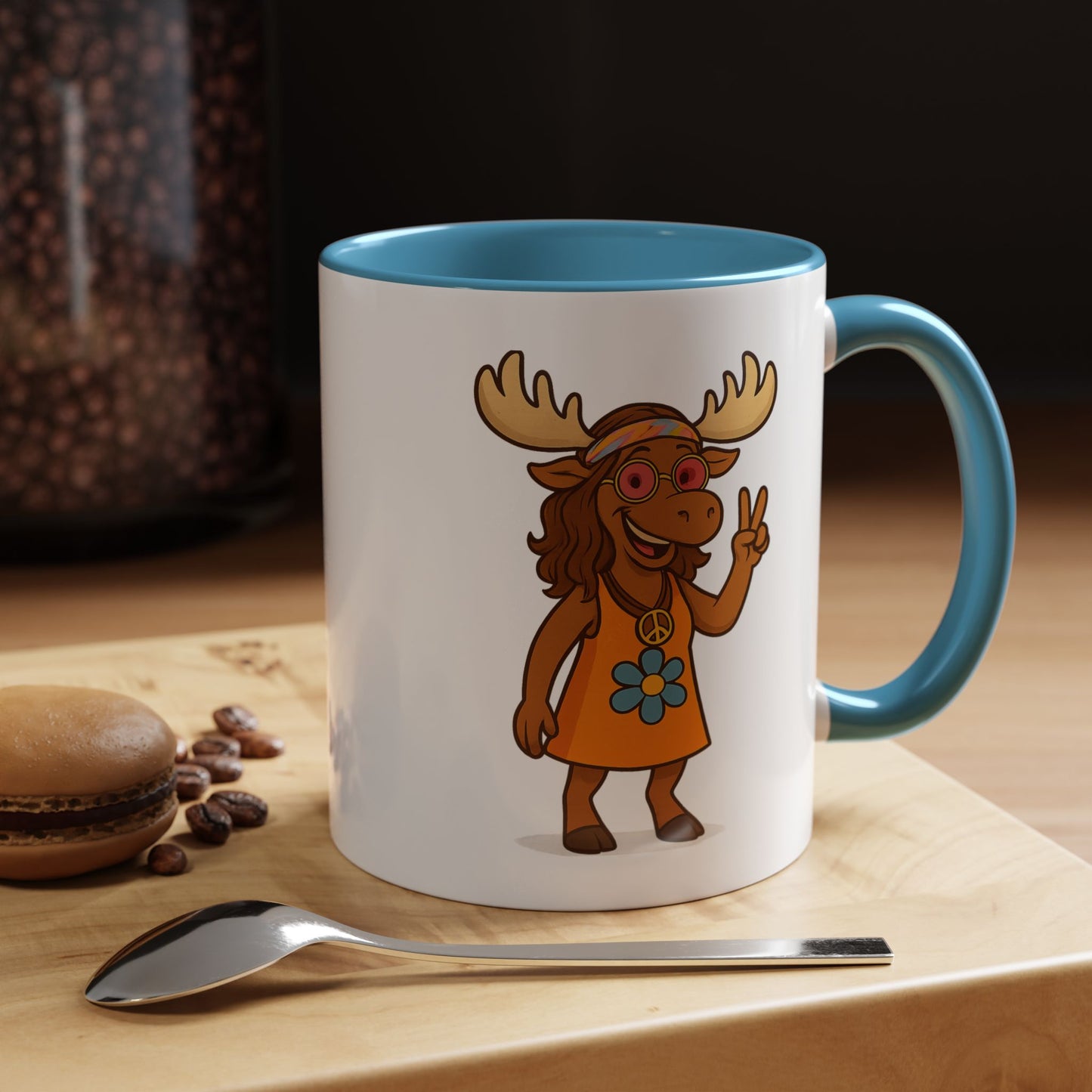 Hippie Moose Coffee Mug — Peace Sign Retro Moose Accent Mug (11/15oz)