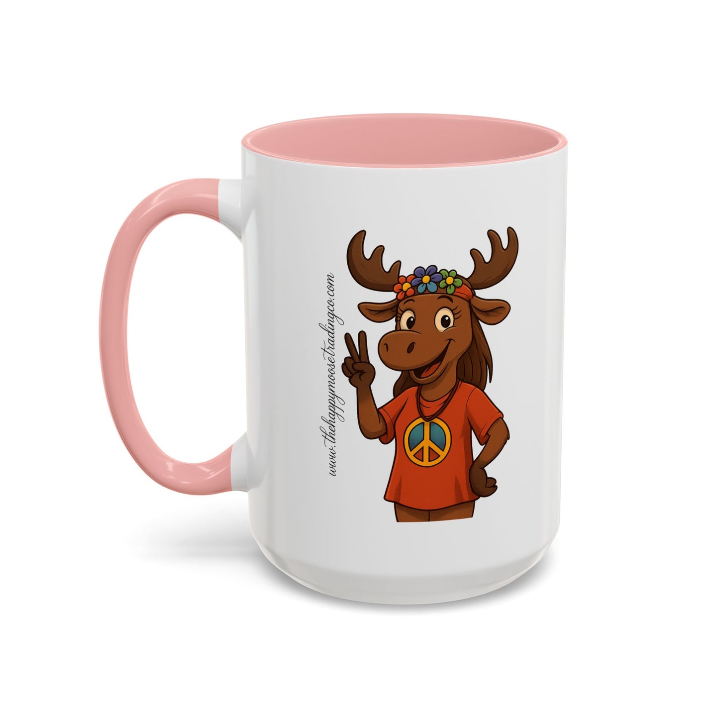 Peace Sign Moose Accent Coffee Mug — Hippie Moose with Flower Crown (11/15oz)