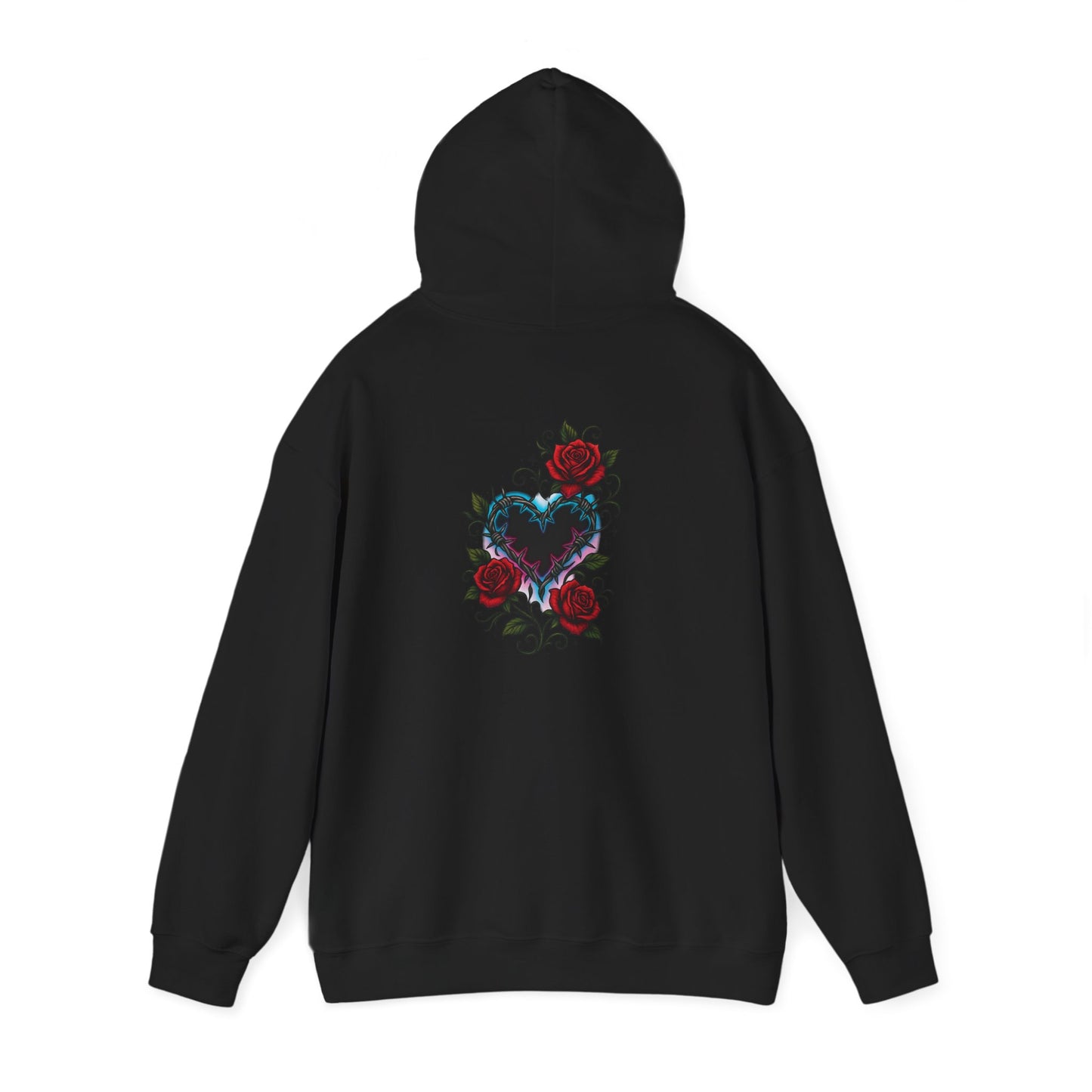 Rose Heart Tattoo Hoodie — Gothic Floral Heart Back Print