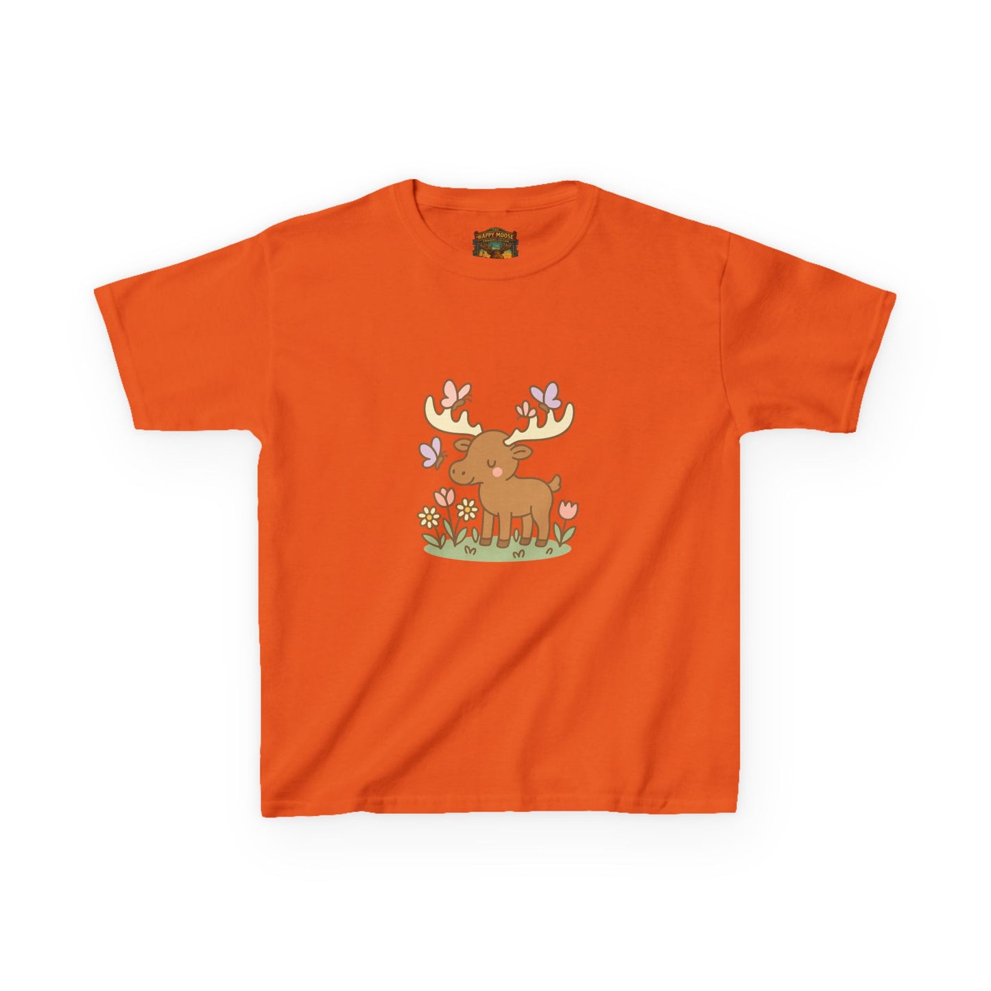 Kids T-Shirt — Cute Woodland Moose with Butterflies Kids Tee