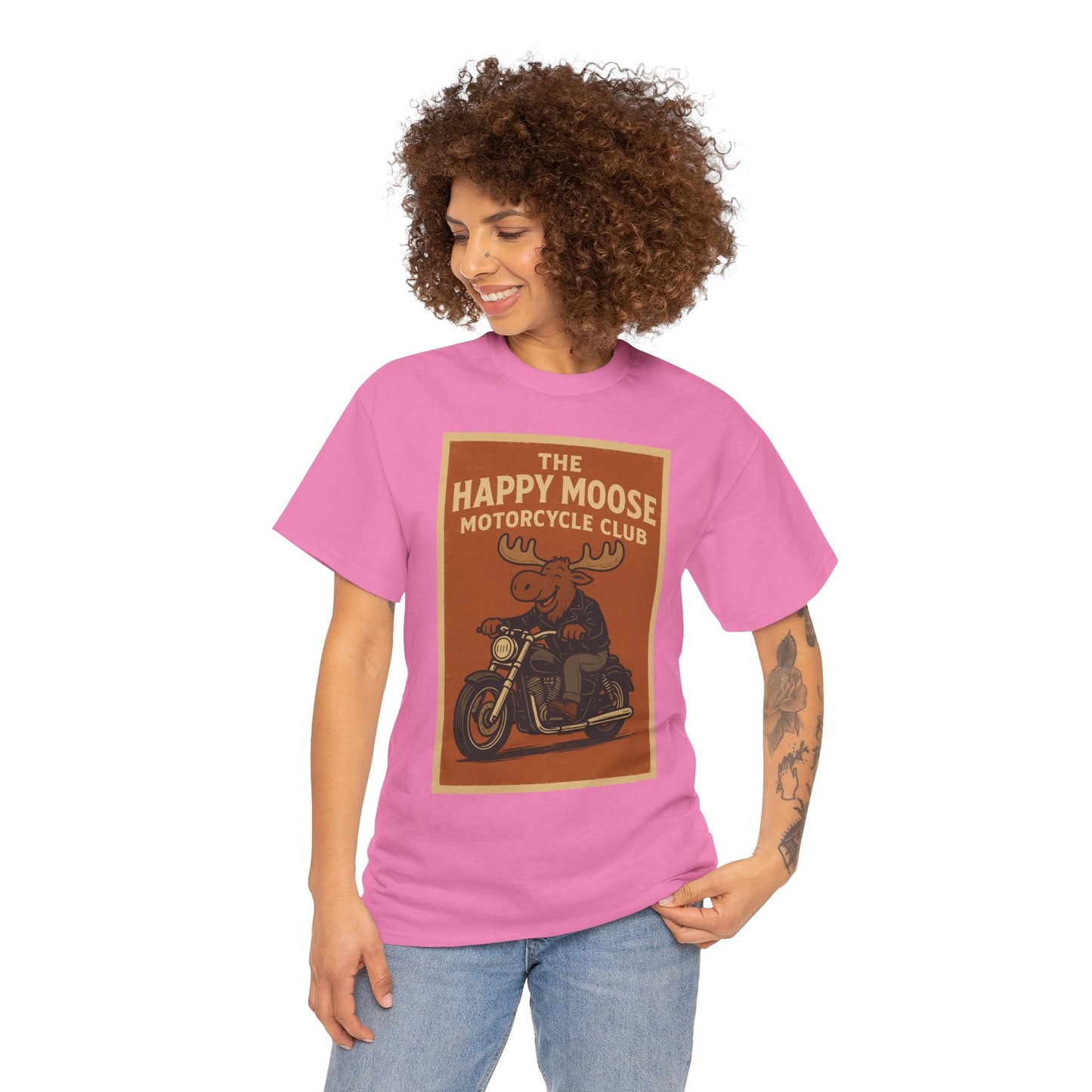 "Ride with style in the Happy Moose Motorcycle Club T-Shirt. Premium comfort, bold biker design—perfect for riders & fans alike."