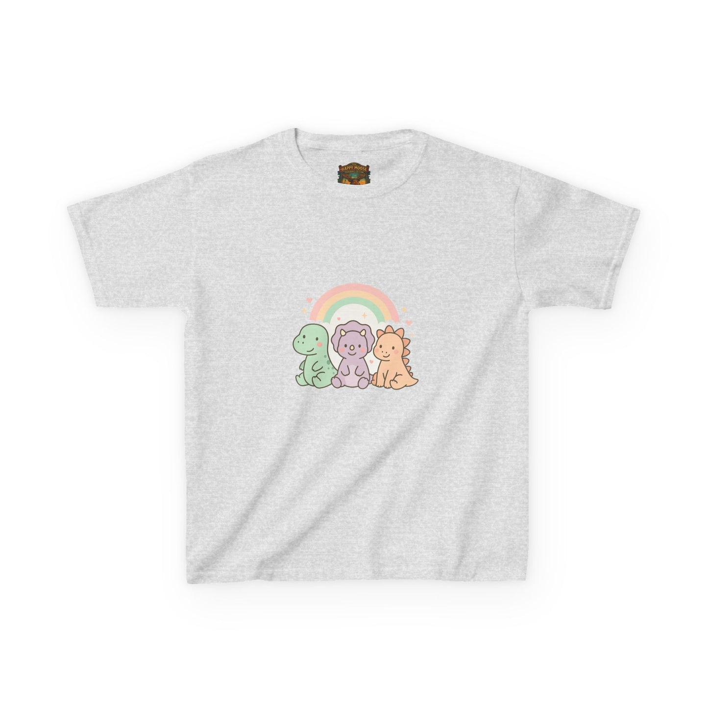 Kids T-Shirt — Cute Pastel Dino Trio with Rainbow