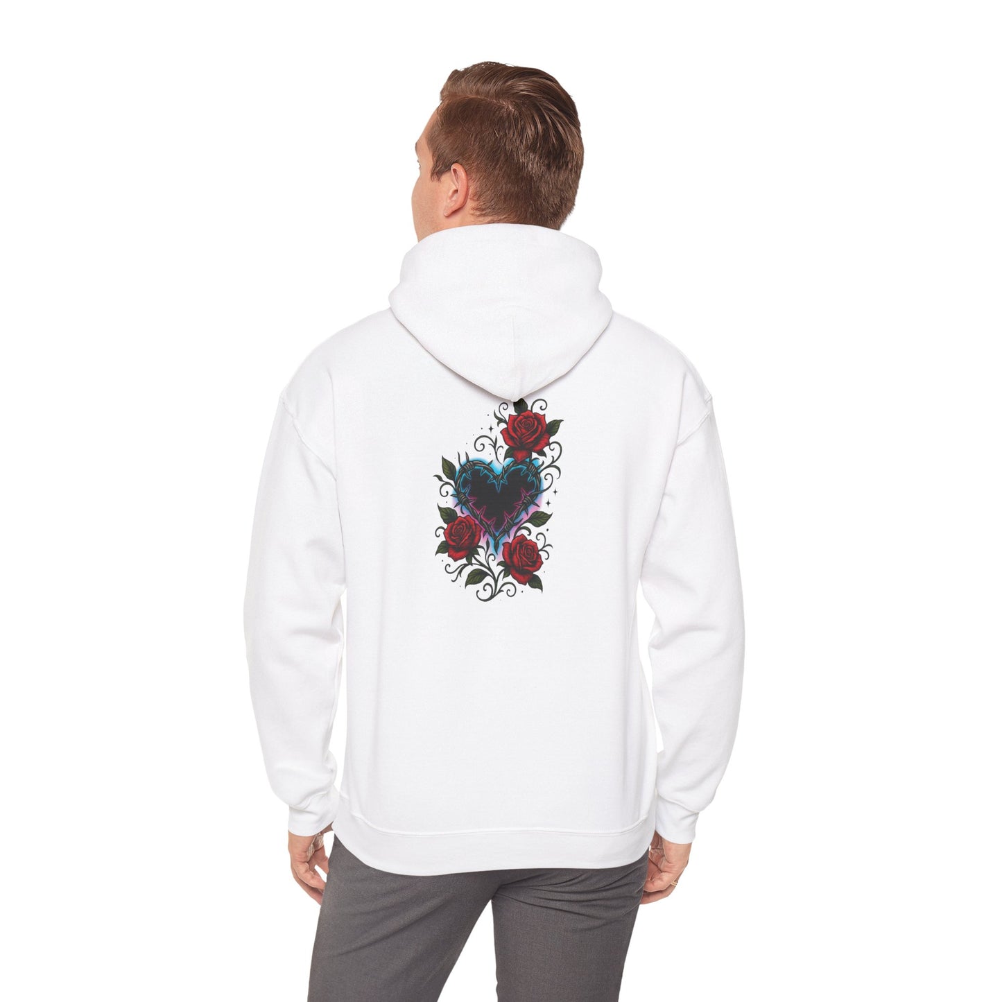 Rose Heart Tattoo Hoodie — Gothic Floral Heart Back Print