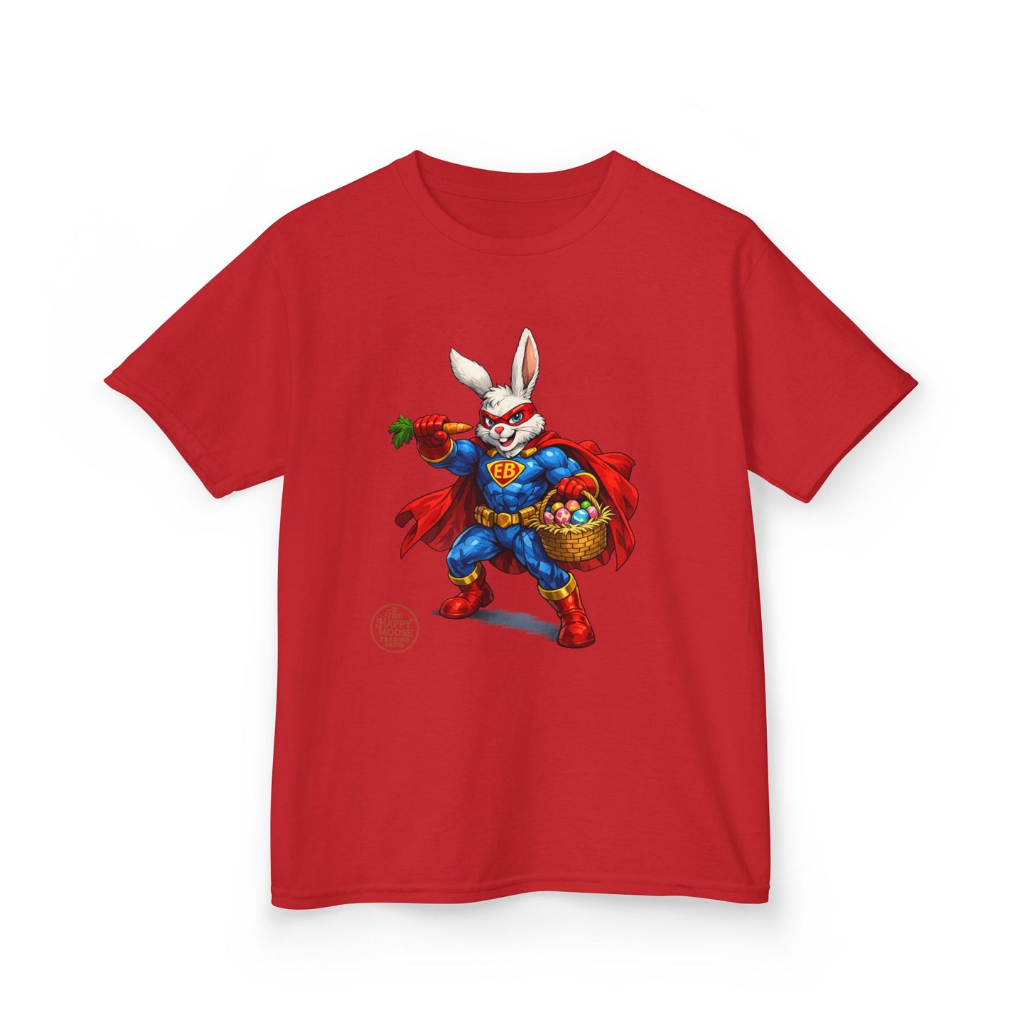 Kids Superhero Bunny T‑Shirt — Easter Basket & Carrot Costume
