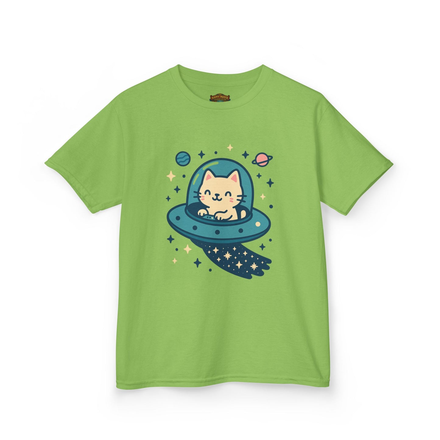 Kids Tee — Cute Cat in UFO Spacecraft Graphic