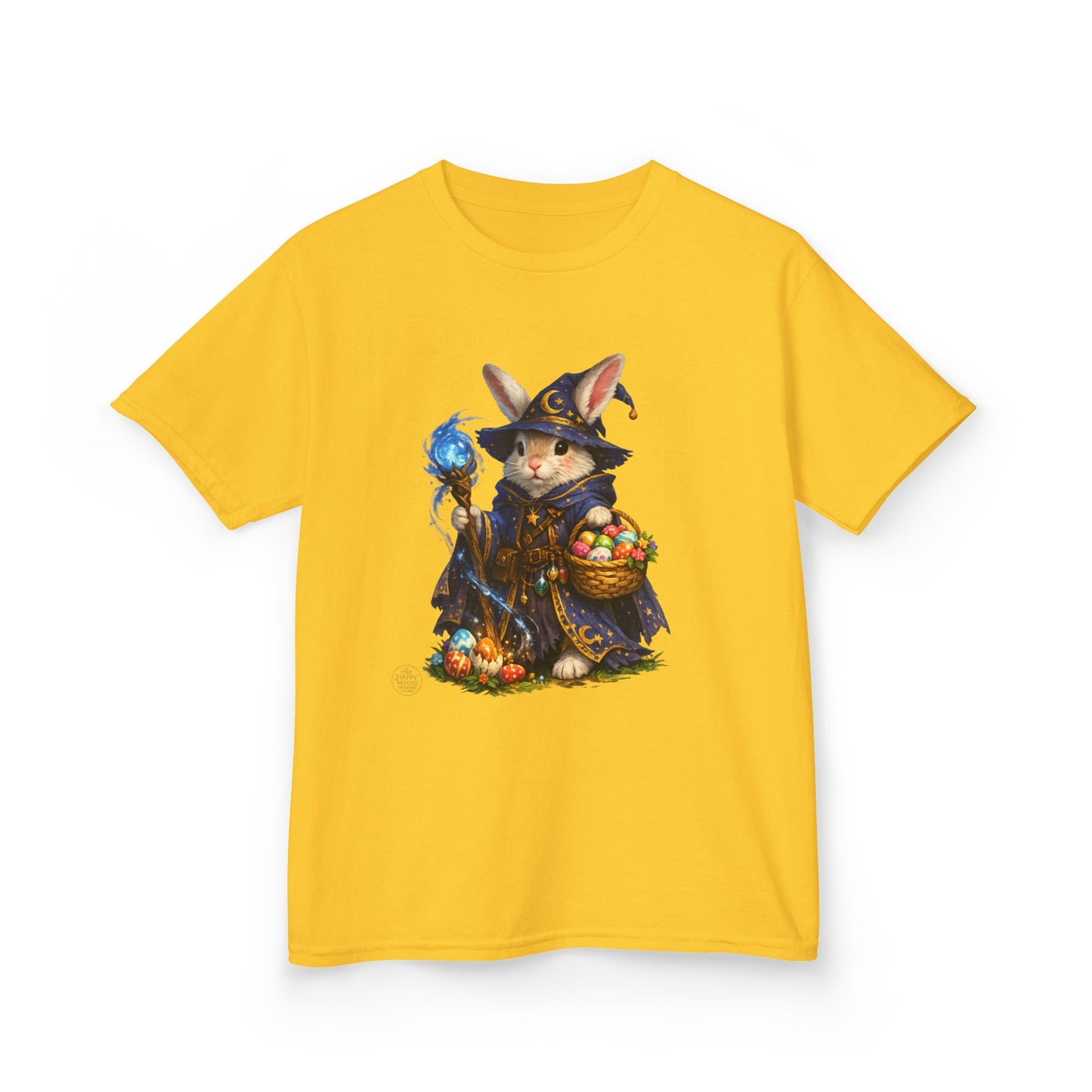 Kids Wizard Bunny T-Shirt — Cute Magic Rabbit with Staff & Basket of Treats