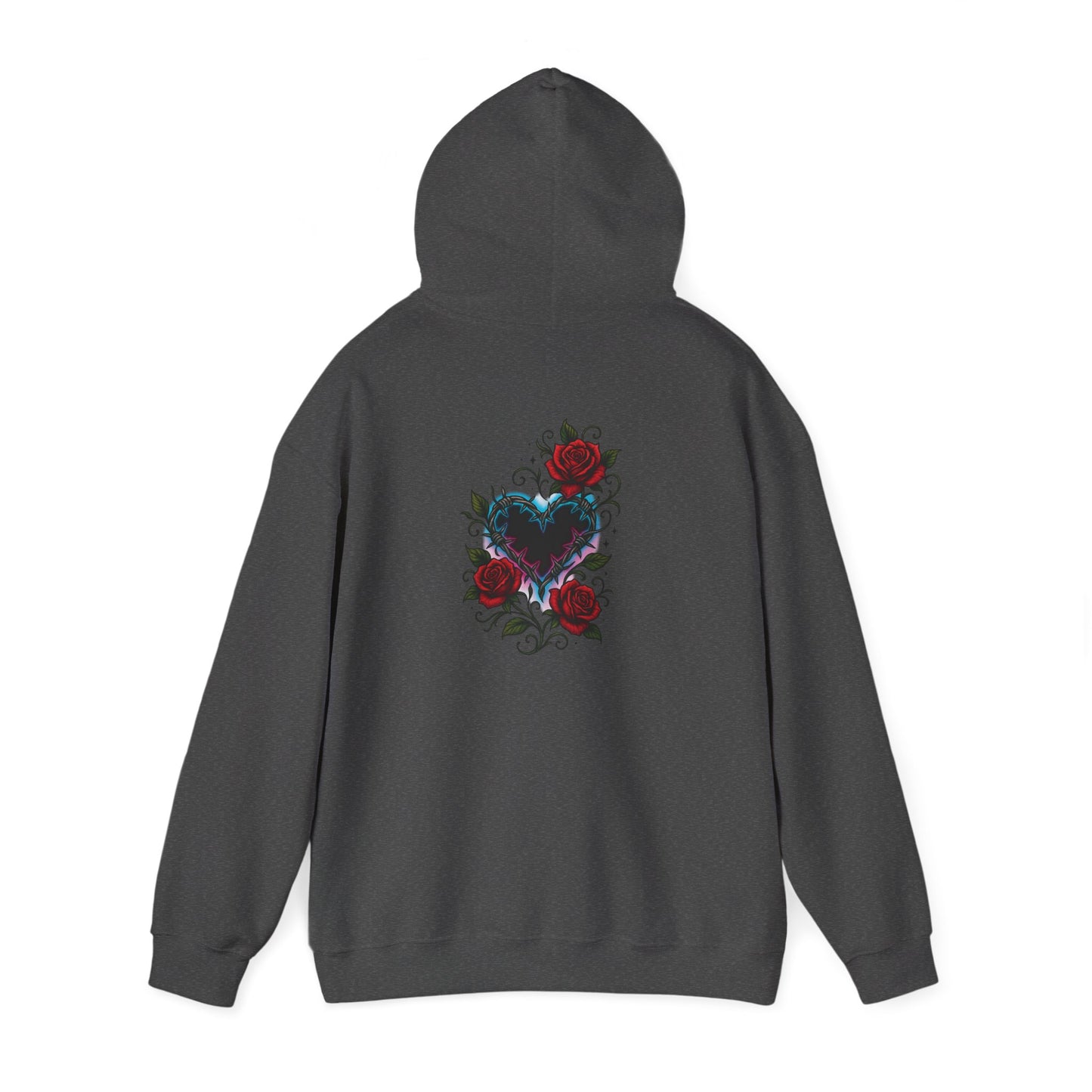 Rose Heart Tattoo Hoodie — Gothic Floral Heart Back Print