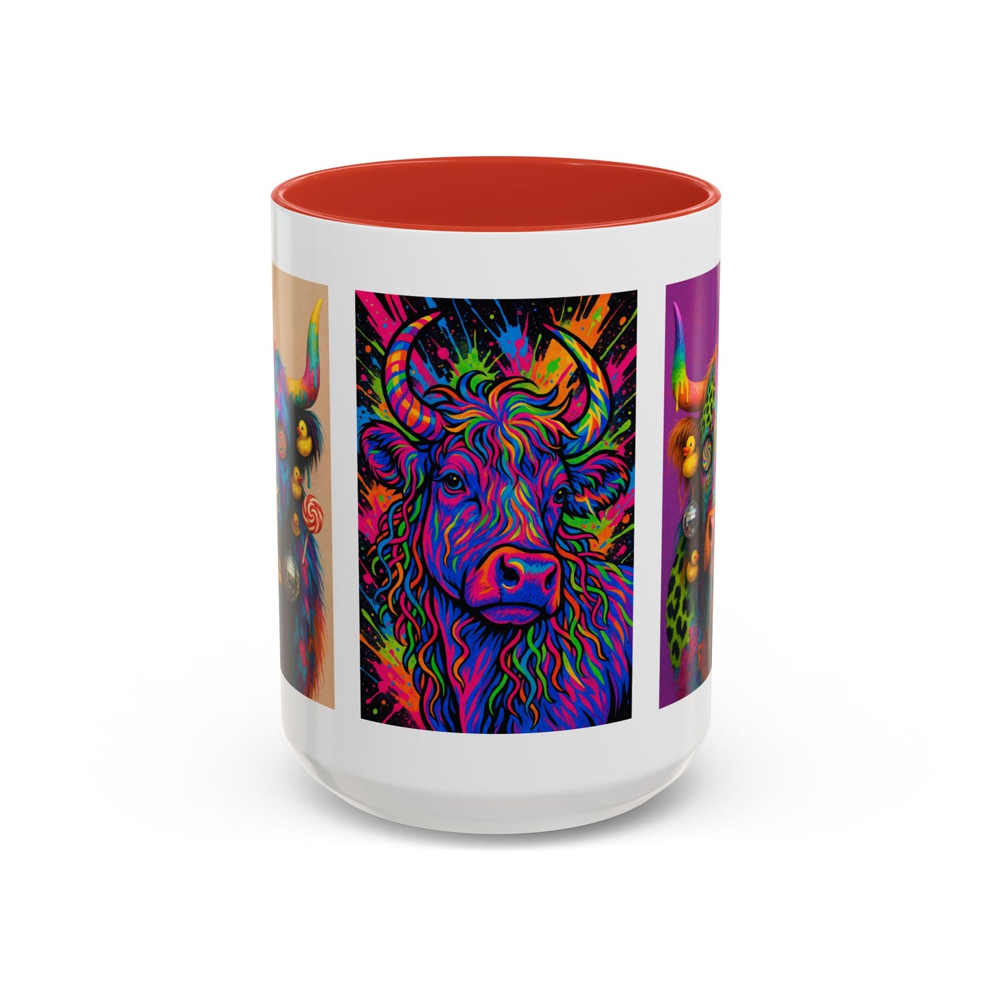 Psychedelic Highland Cow Accent Coffee Mug — Colorful Neon Farm Animal Art (11/15 oz)