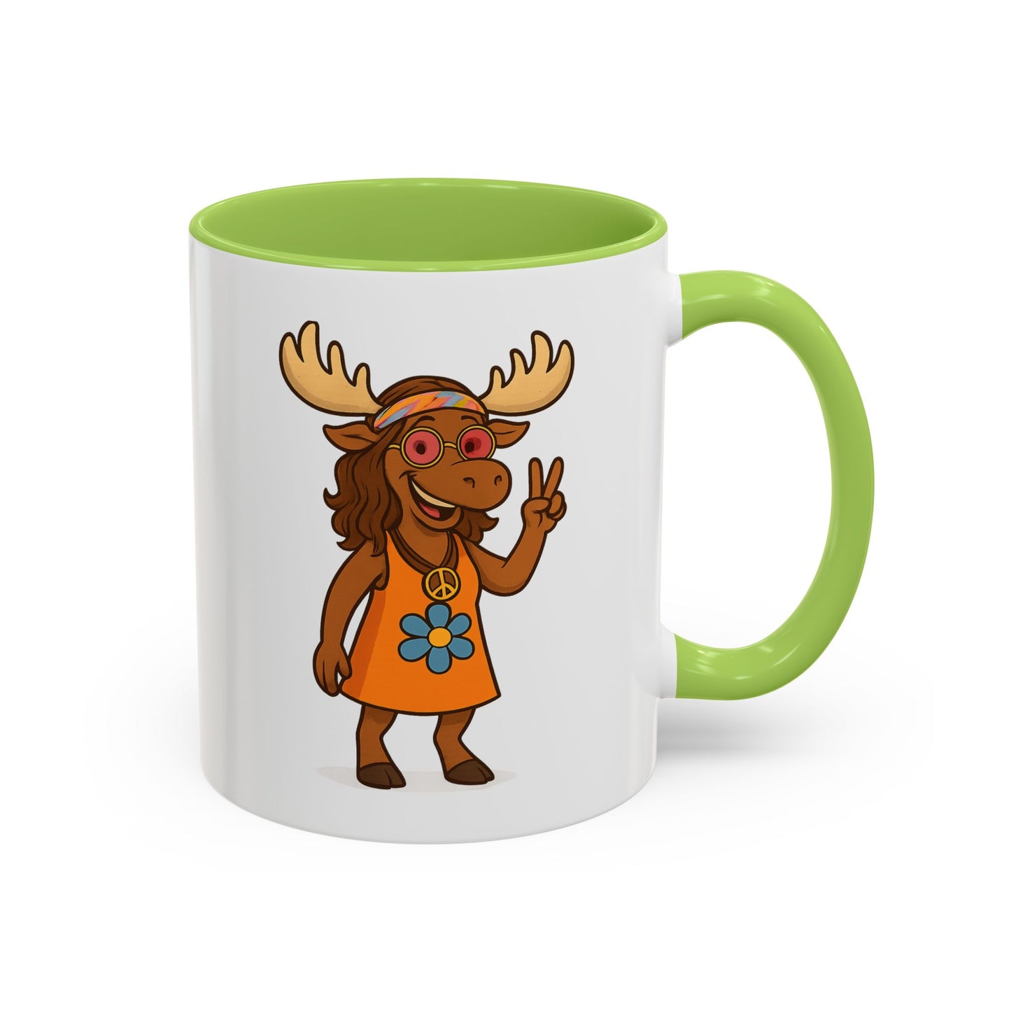 Hippie Moose Coffee Mug — Peace Sign Retro Moose Accent Mug (11/15oz)
