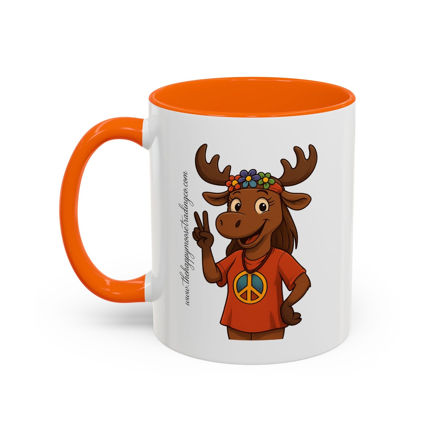 Peace Sign Moose Accent Coffee Mug — Hippie Moose with Flower Crown (11/15oz)