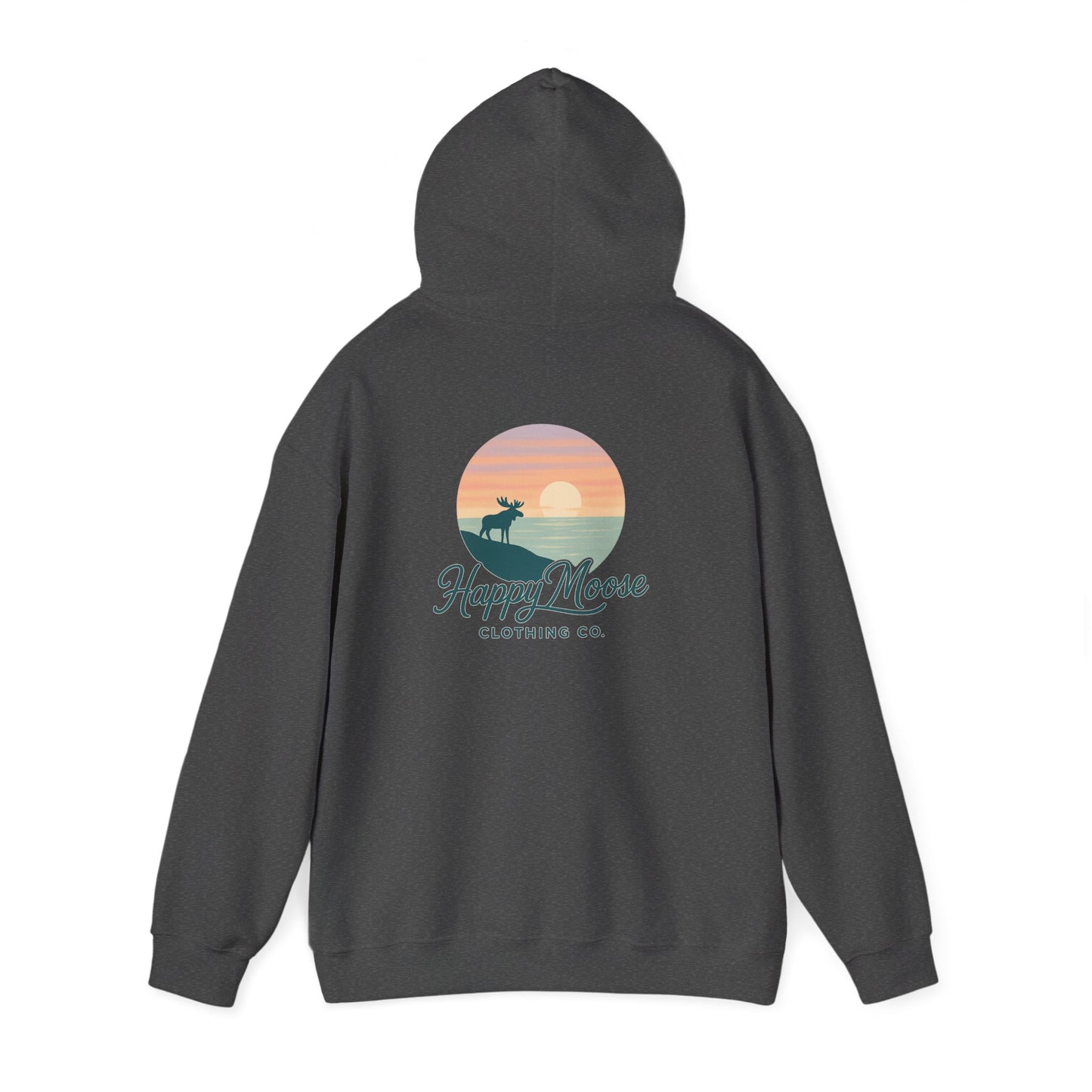 Happy Moose Hoodie — Sunset Lake Graphic Hooded Sweatshirt