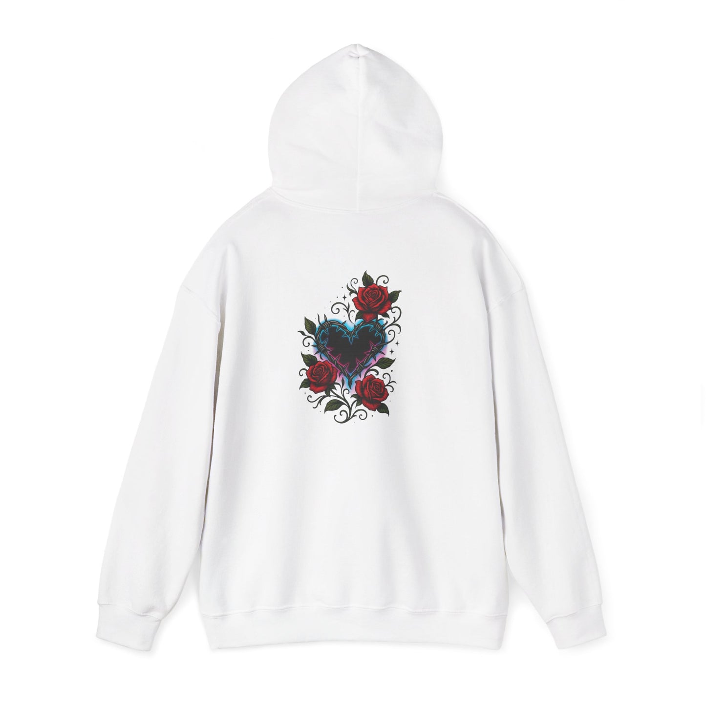 Rose Heart Tattoo Hoodie — Gothic Floral Heart Back Print