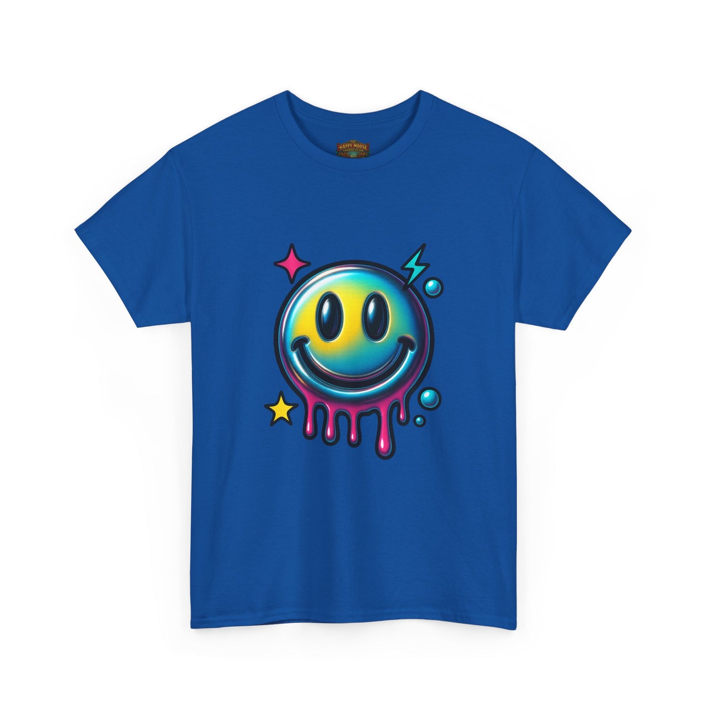 Smiley Drip Graphic Tee — Neon Melting Smiley Face T-Shirt
