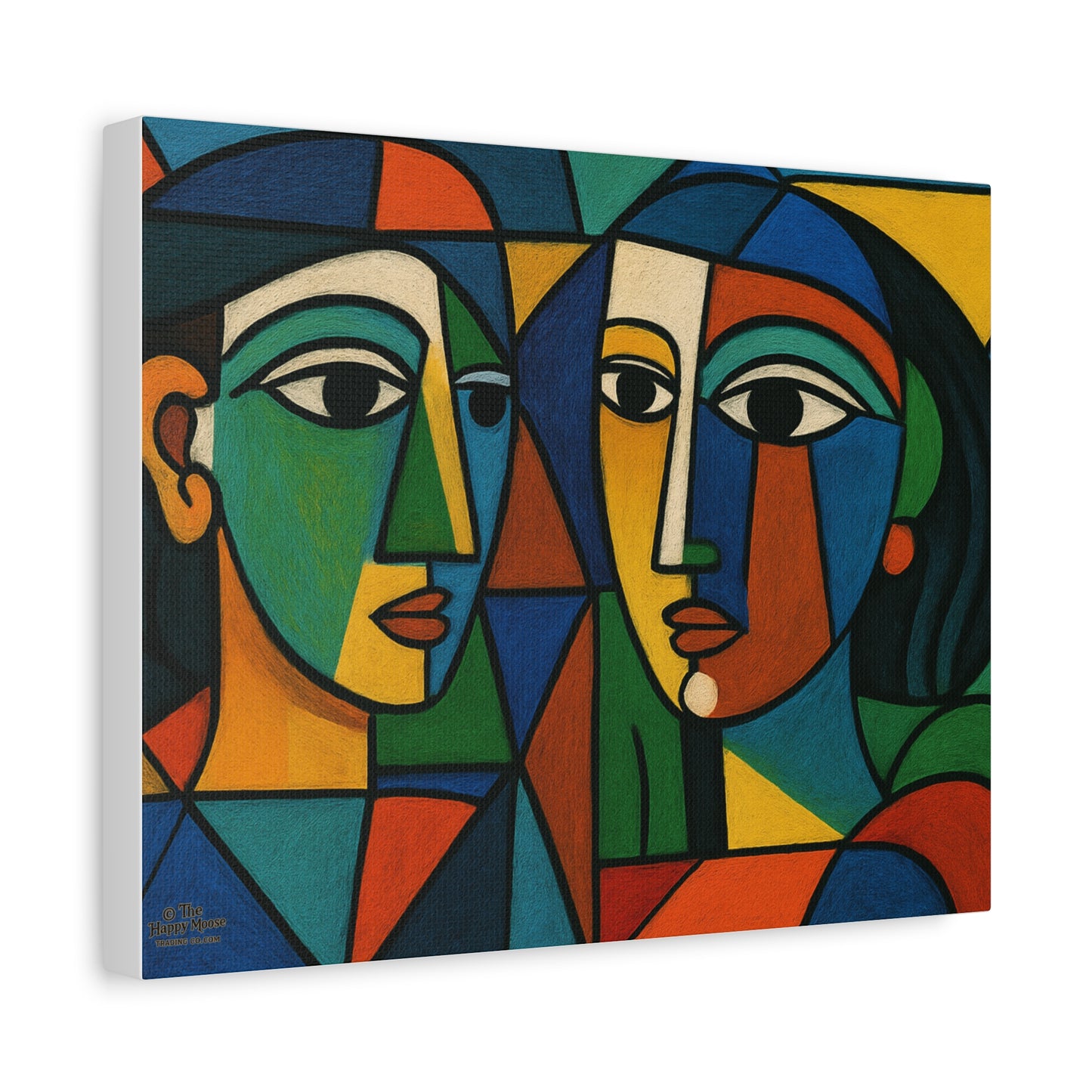 Abstract Cubist Faces Matte Canvas Wall Art — Colorful Modern Portrait Print