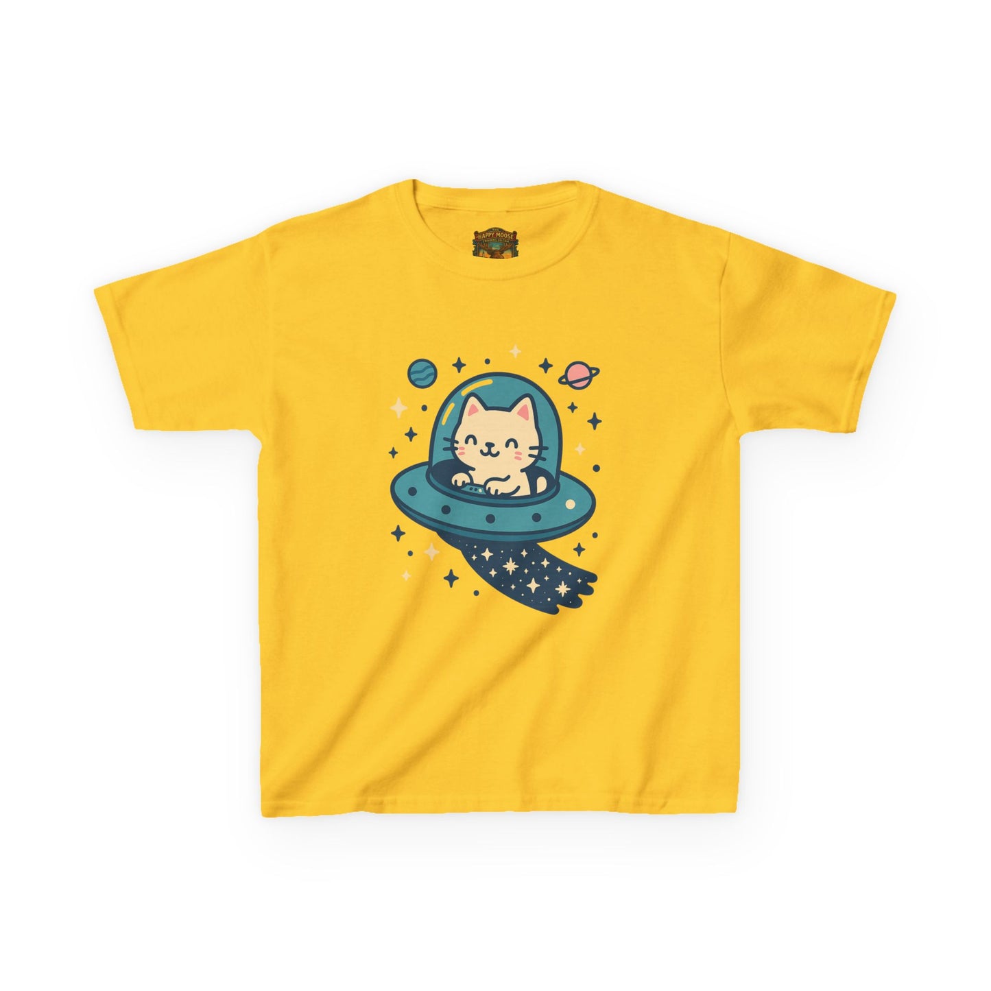 Kids Tee — Cute Cat in UFO Space Shirt