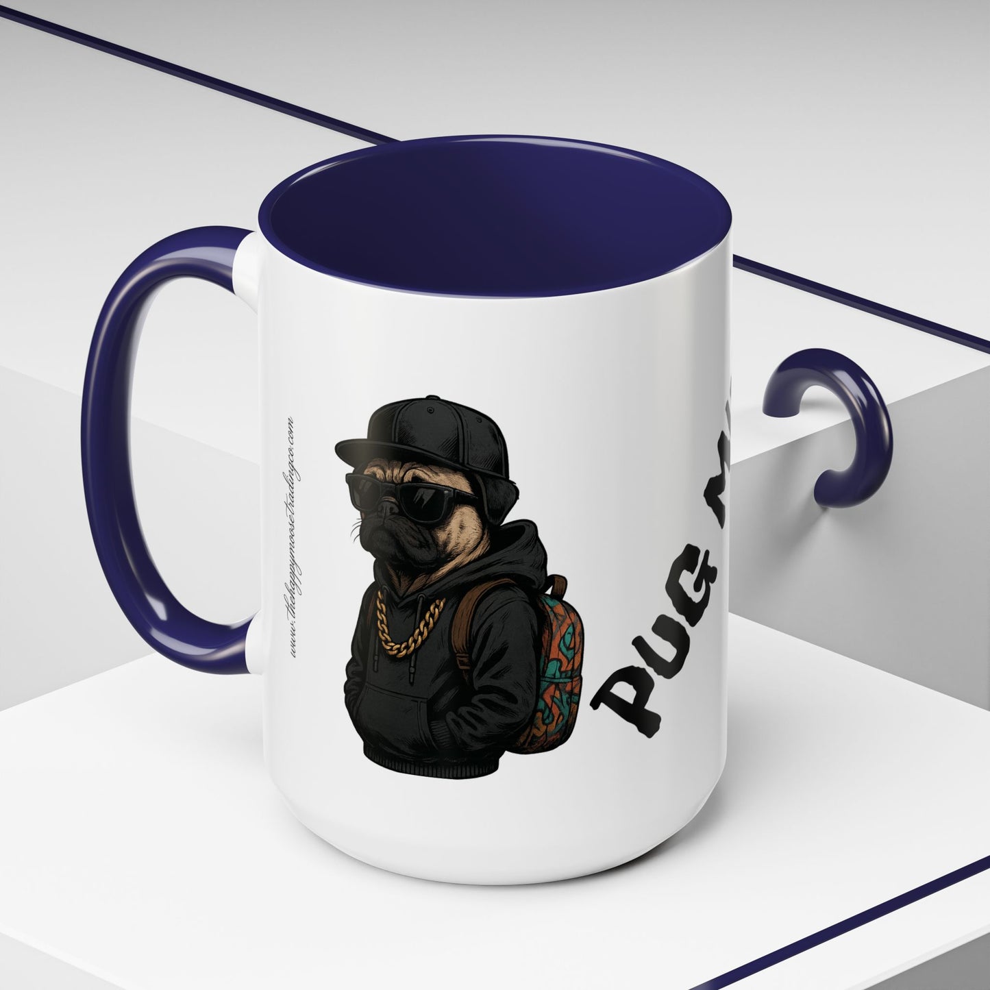 Pug Mug — Red Accent Coffee Mug with Hipster Pug Illustration (11/15oz)