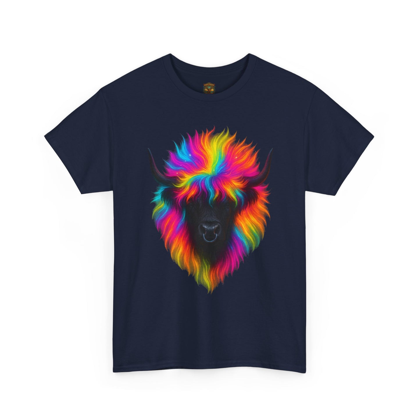 Rainbow Highland Cow T-Shirt — Colourful Neon Graphic Tee