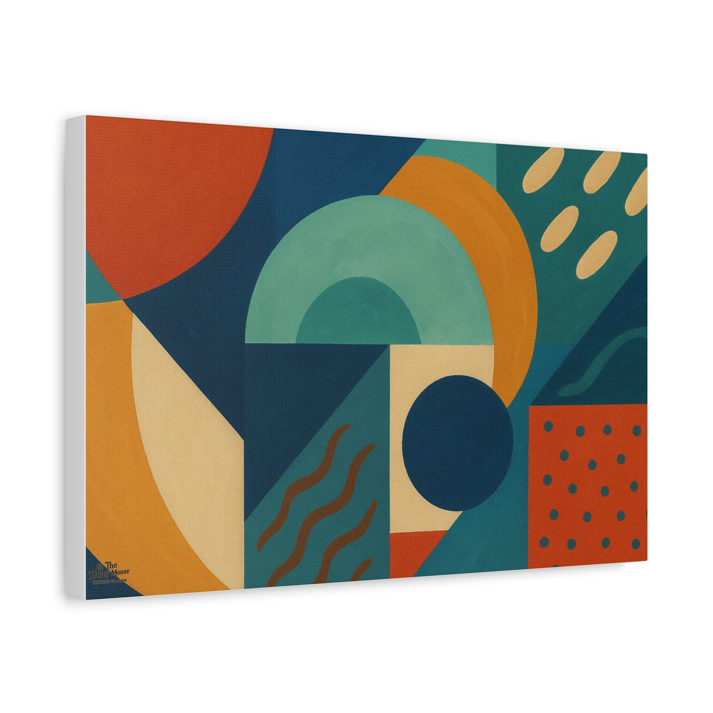 Abstract Geometric Canvas Wall Art — Mid-Century Modern Shapes in Teal & Terracotta