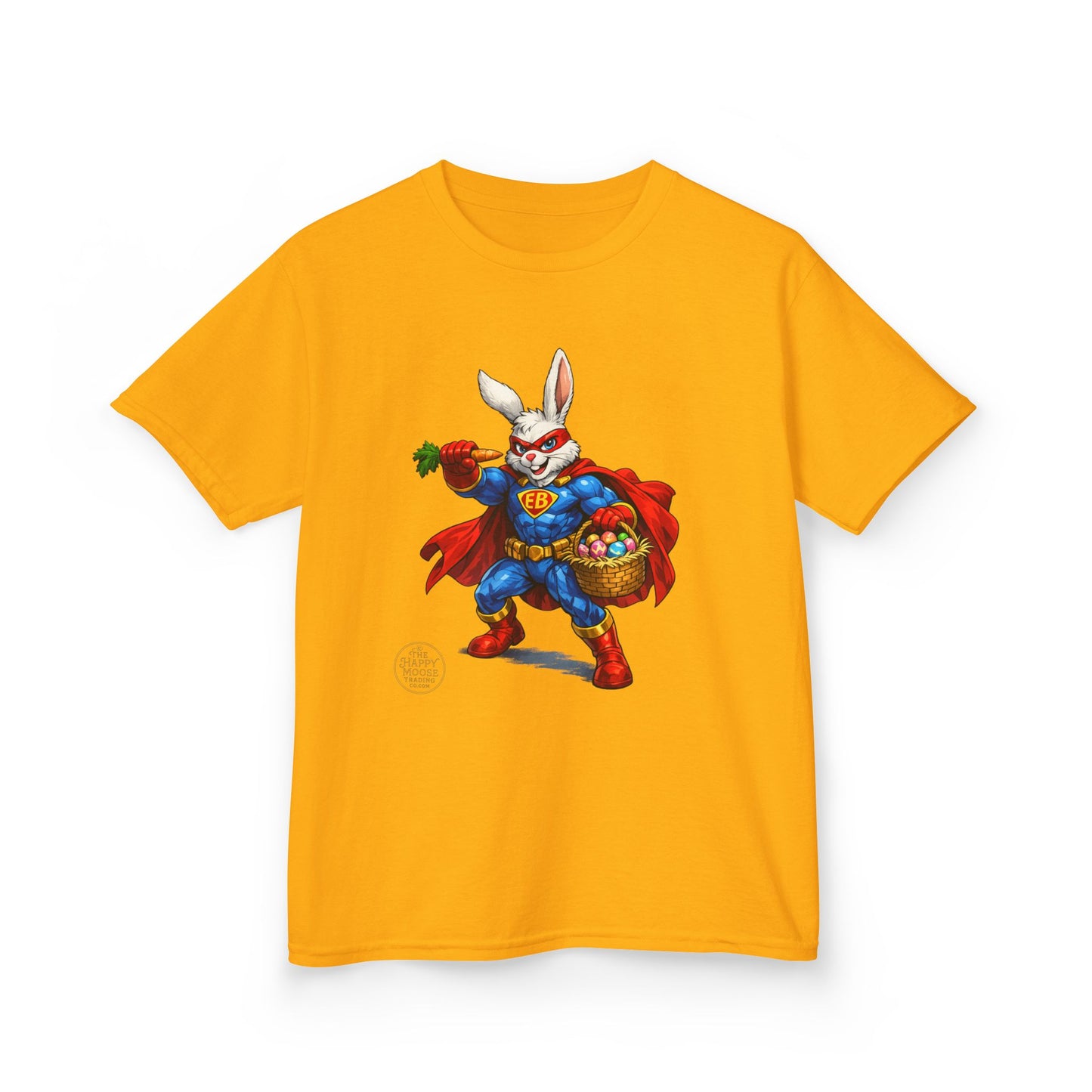 Kids Superhero Bunny T‑Shirt — Easter Basket & Carrot Costume