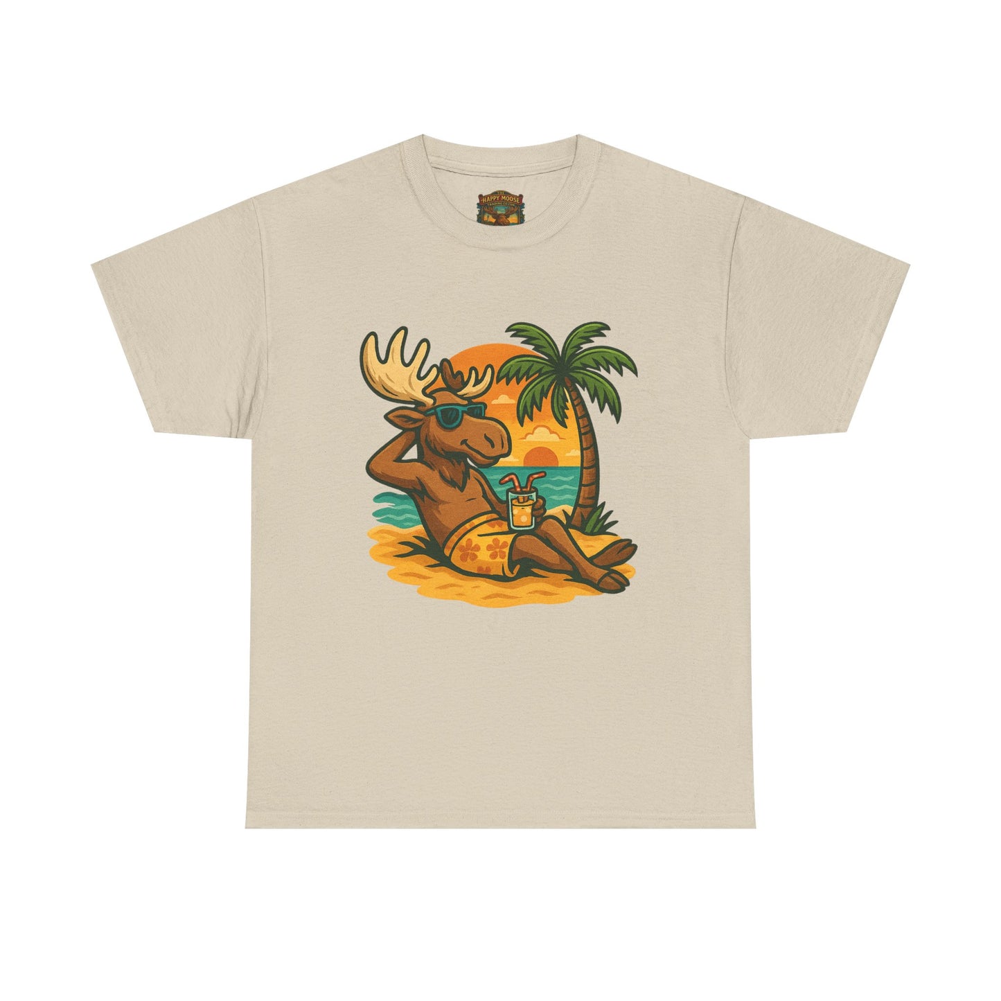 Moose Beach Vacation T-Shirt — Relaxing Tropical Moose Graphic Tee