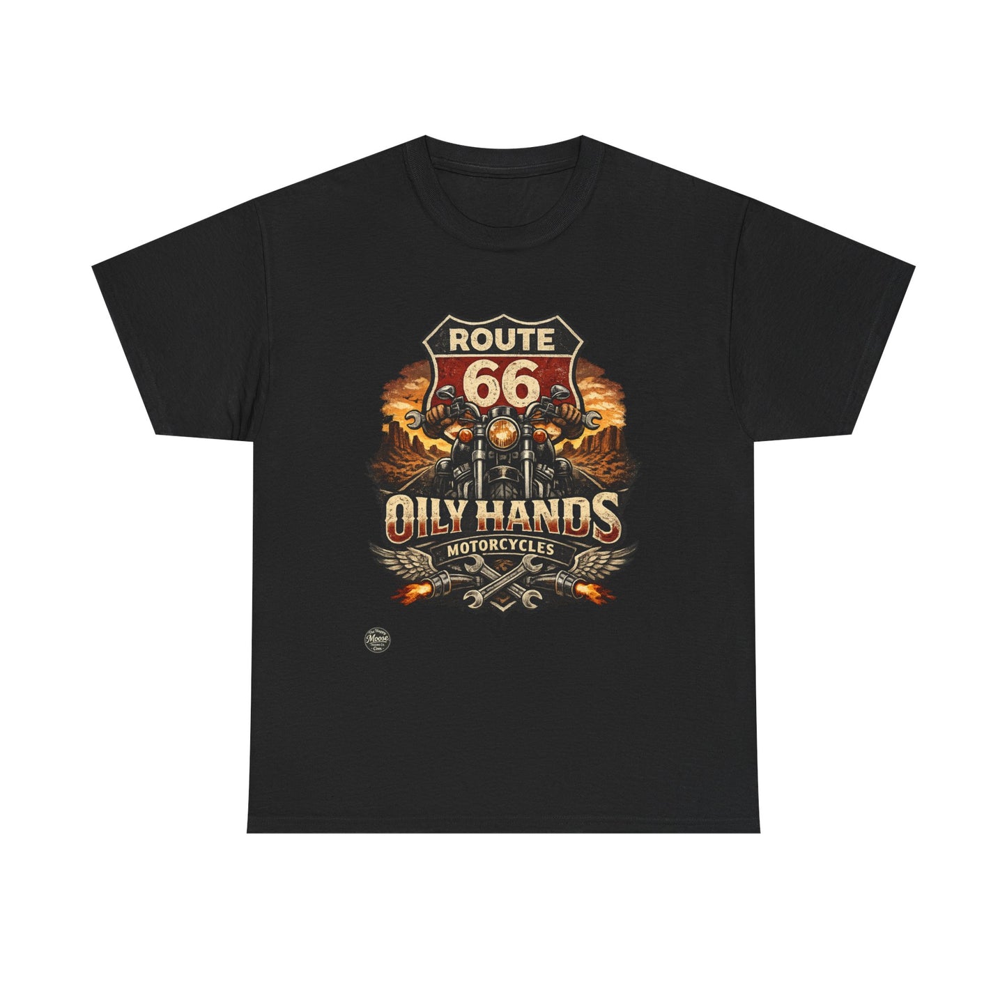 Route 66 'Oily Hands' Vintage Motorcycle T-Shirt #RS001