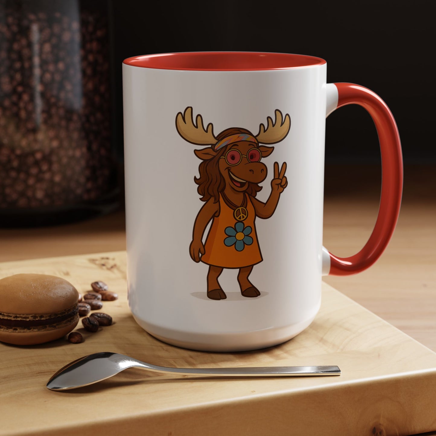 Hippie Moose Coffee Mug — Peace Sign Retro Moose Accent Mug (11/15oz)