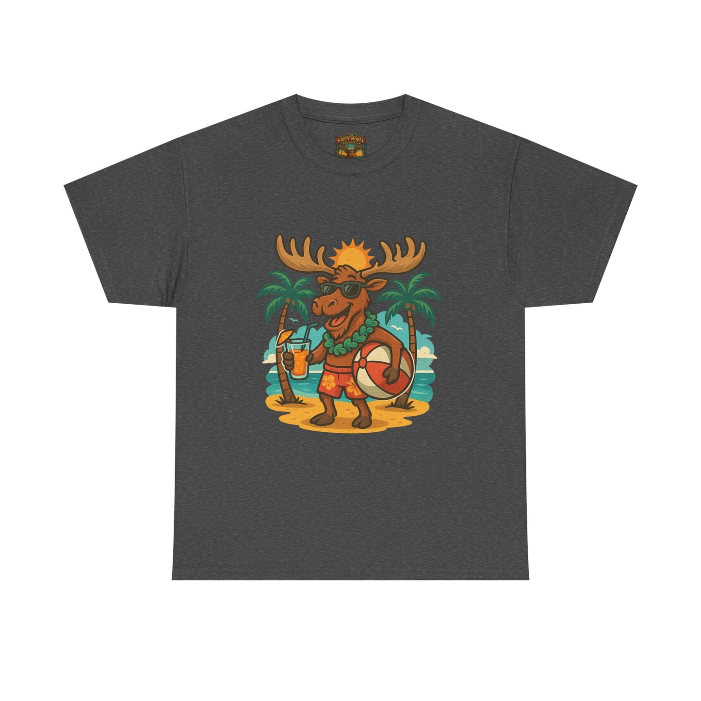 Moose on Vacation T-Shirt — Tropical Retro Moose with Sunglasses & Drink