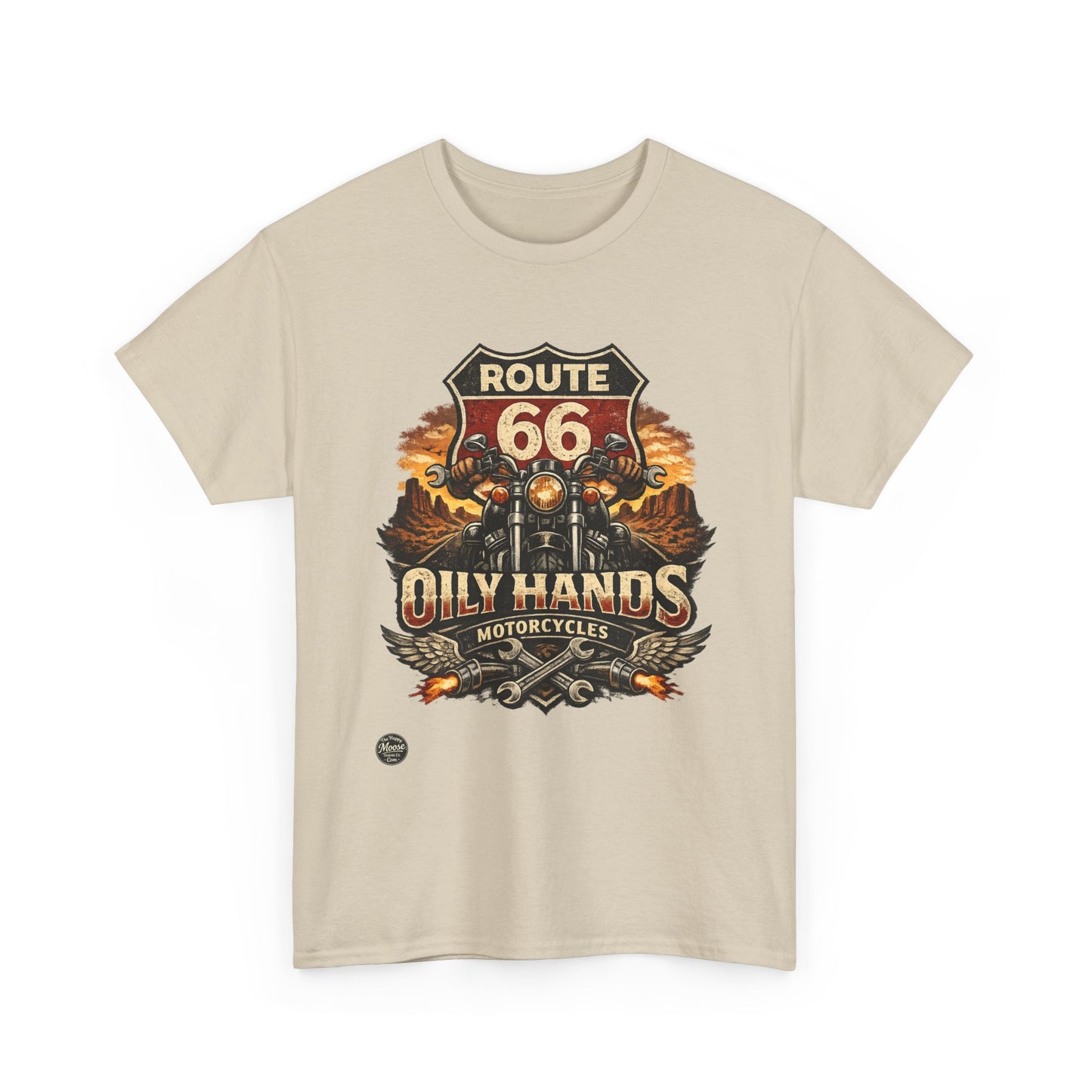 Route 66 'Oily Hands' Vintage Motorcycle T-Shirt #RS001