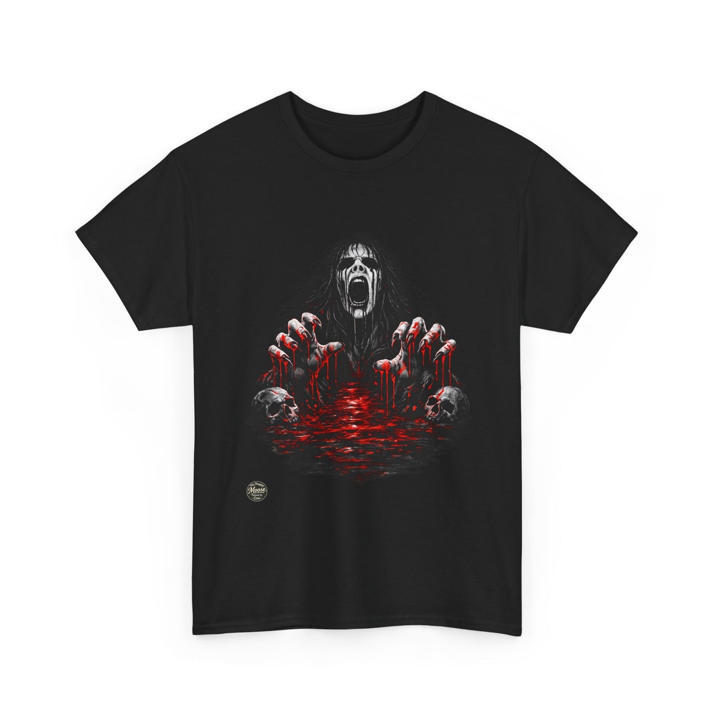 T-Shirt — Horror Scream Design with Red Blood Pool (Gothic Horror Tee)  EZ002