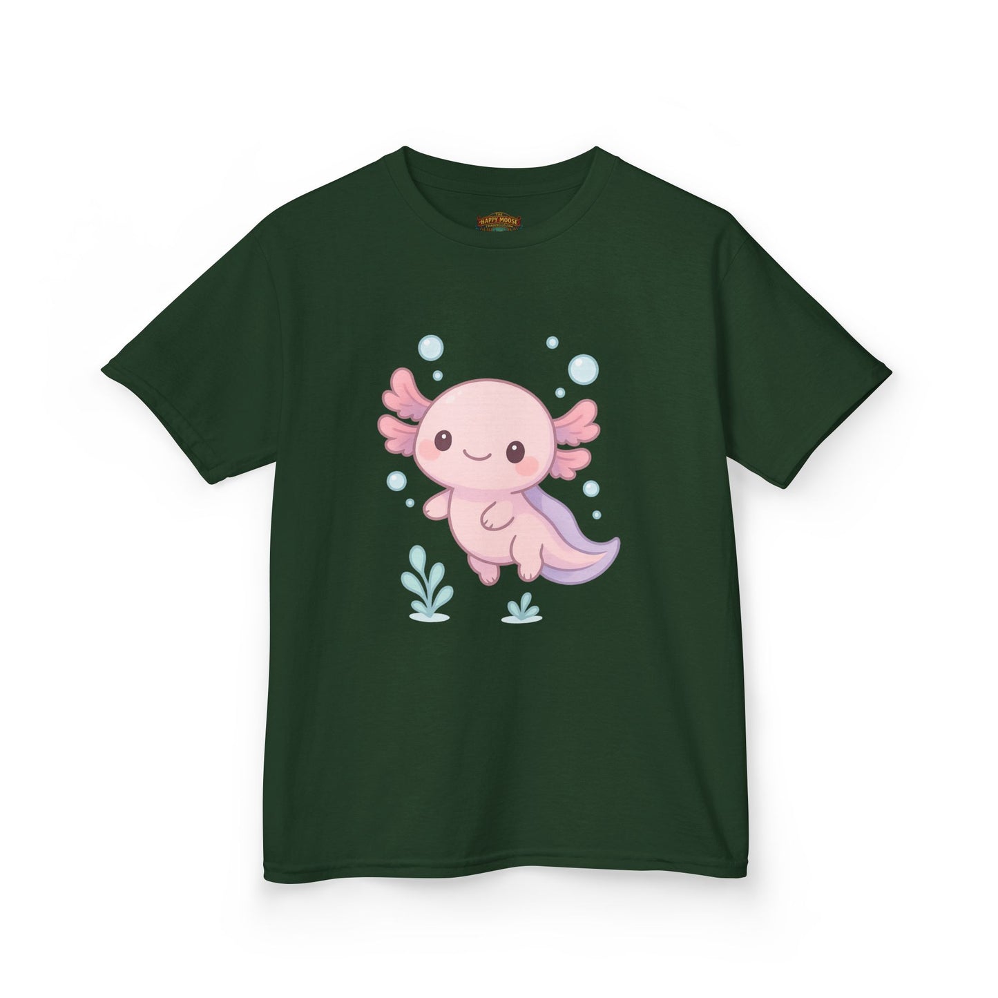 Kids Axolotl T‑Shirt — Cute Pink Axolotl Cartoon Tee for Kids