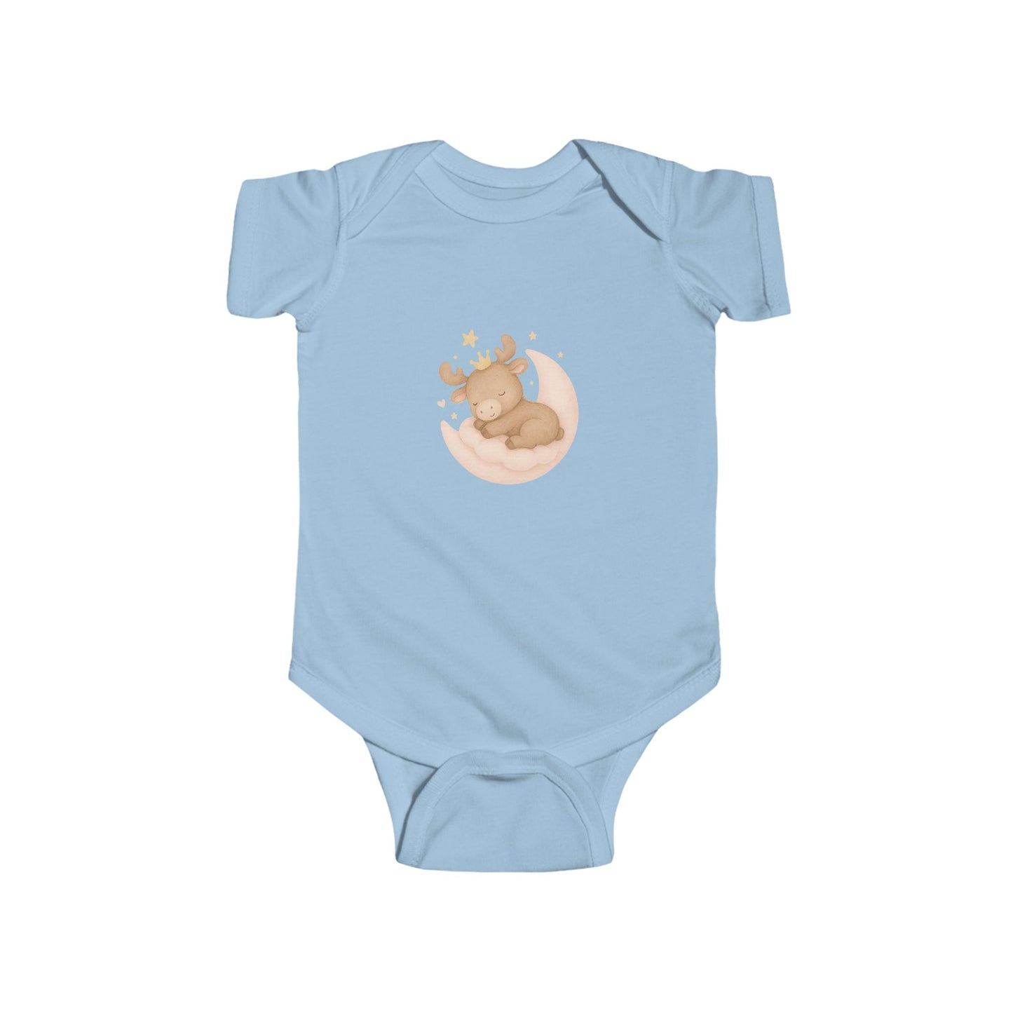 Cute Sleeping Moose Baby Bodysuit — Infant Onesie with Woodland Nursery Design